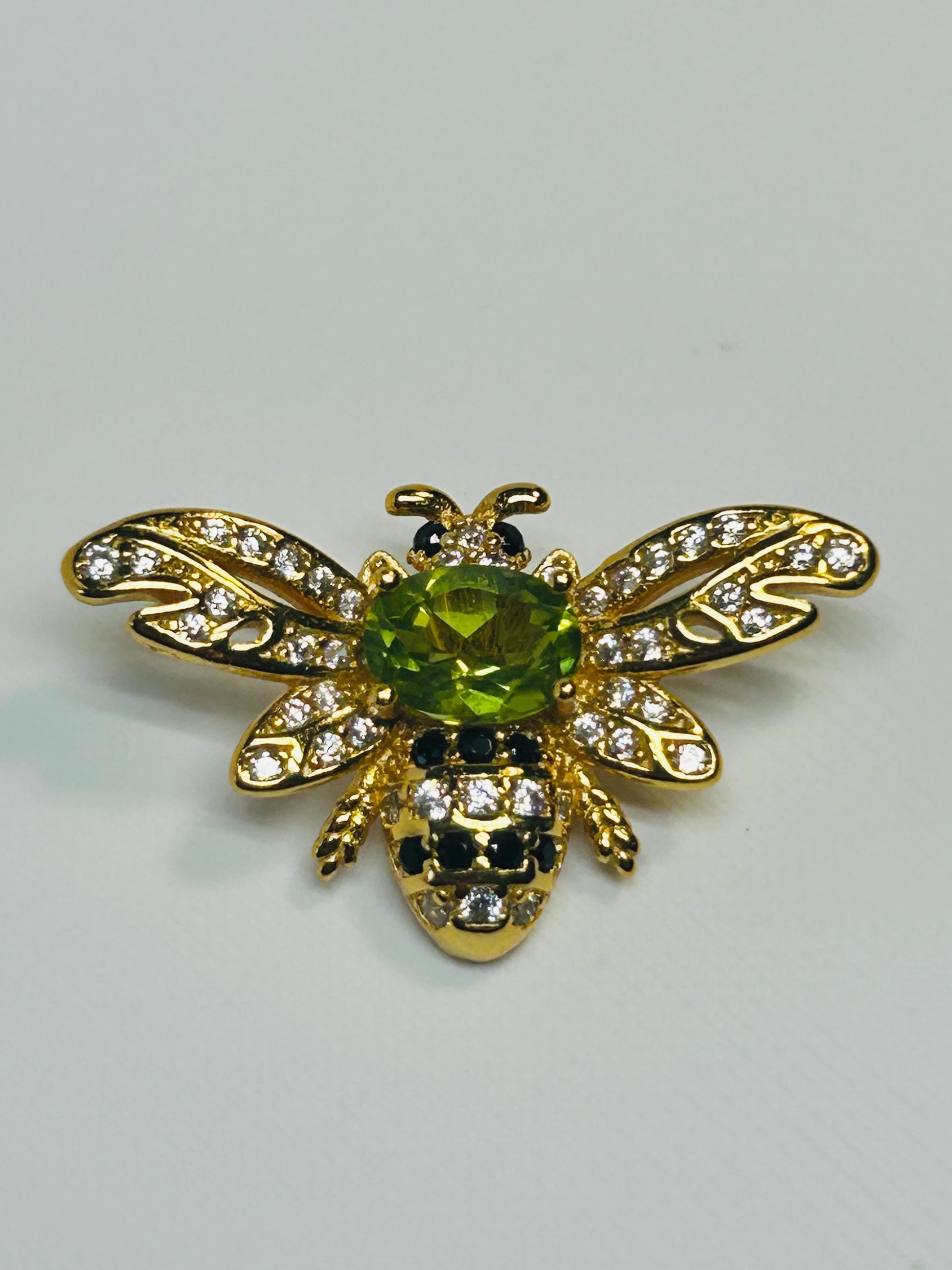Peridot Honey Bee Pendant - Gold Plated 925 Sterling Silver - CZ Bee Jewellery Celtic Dragon Jewellery