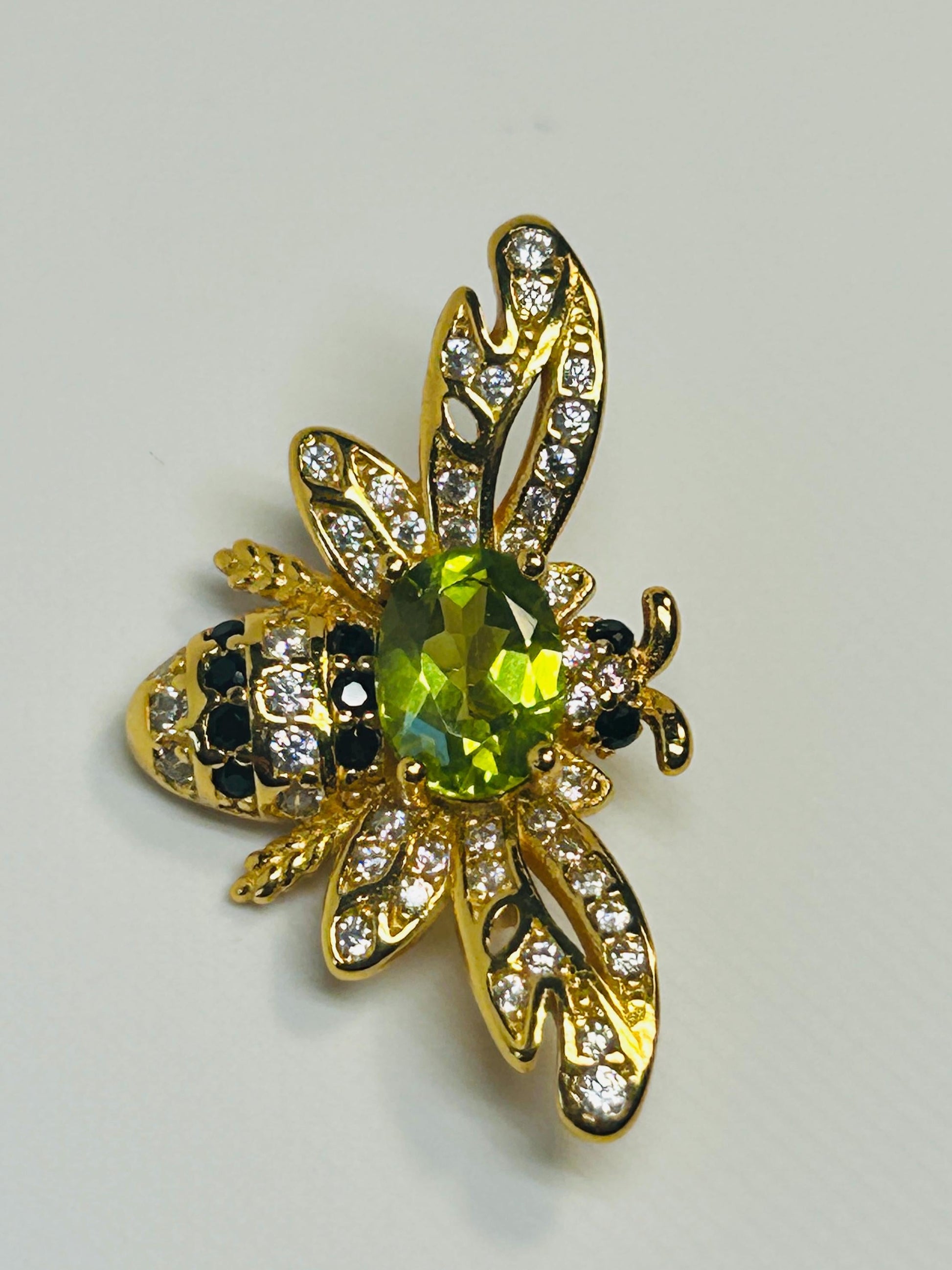 Peridot Honey Bee Pendant - Gold Plated 925 Sterling Silver - CZ Bee Jewellery Celtic Dragon Jewellery