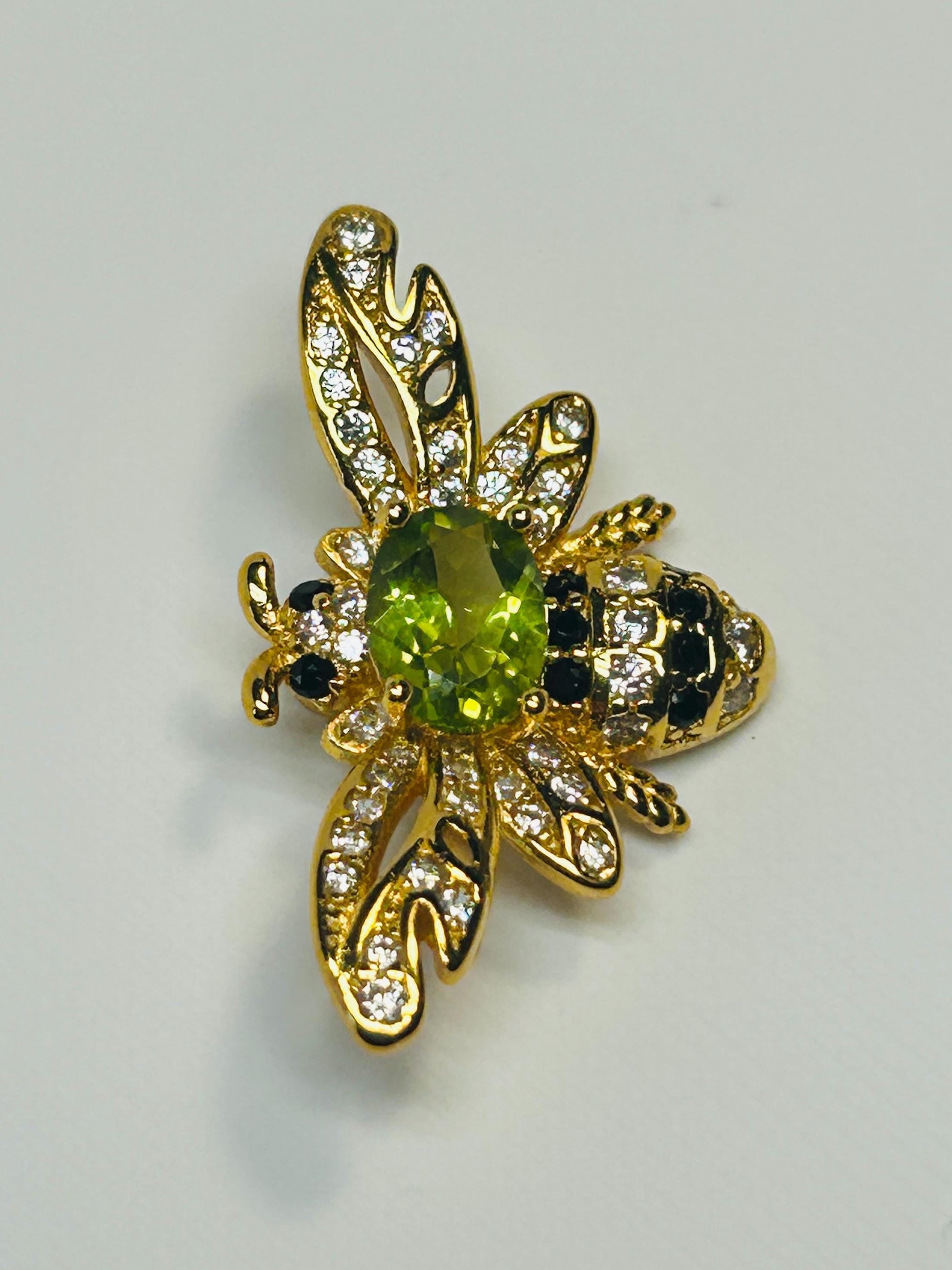 Peridot Honey Bee Pendant - Gold Plated 925 Sterling Silver - CZ Bee Jewellery Celtic Dragon Jewellery