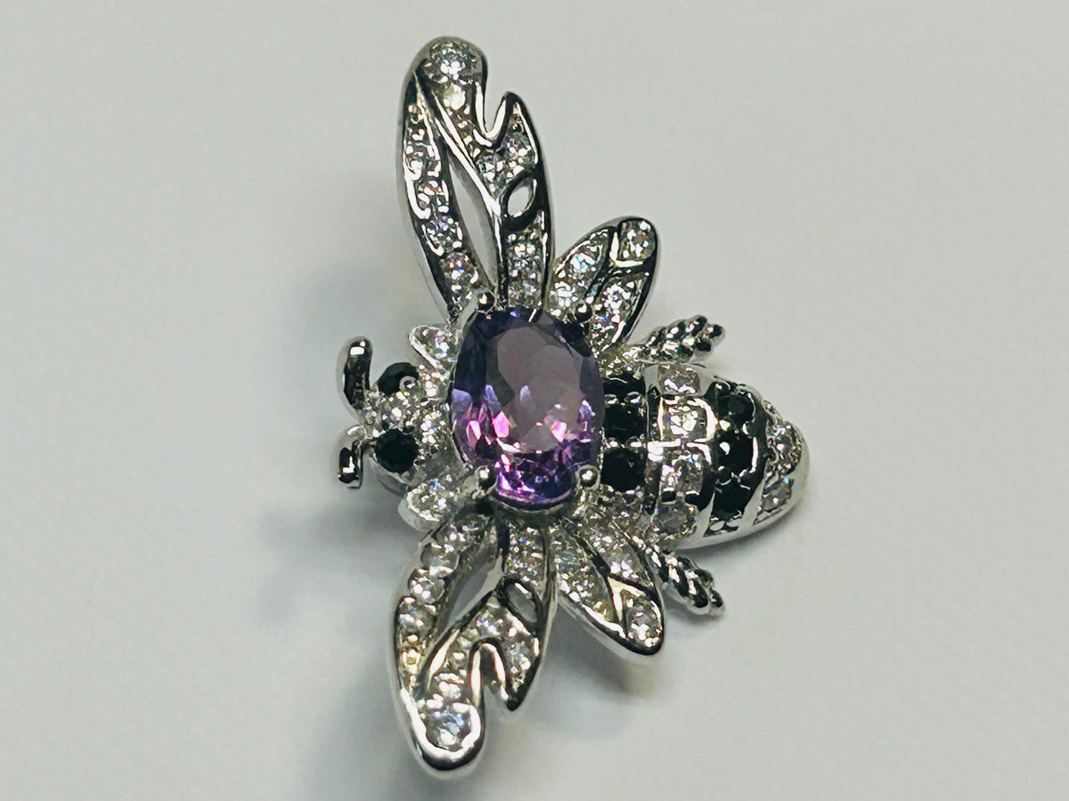 Amethyst Honey Bee Pendant - 925 Sterling Silver - CZ Bee Jewellery Celtic Dragon Jewellery