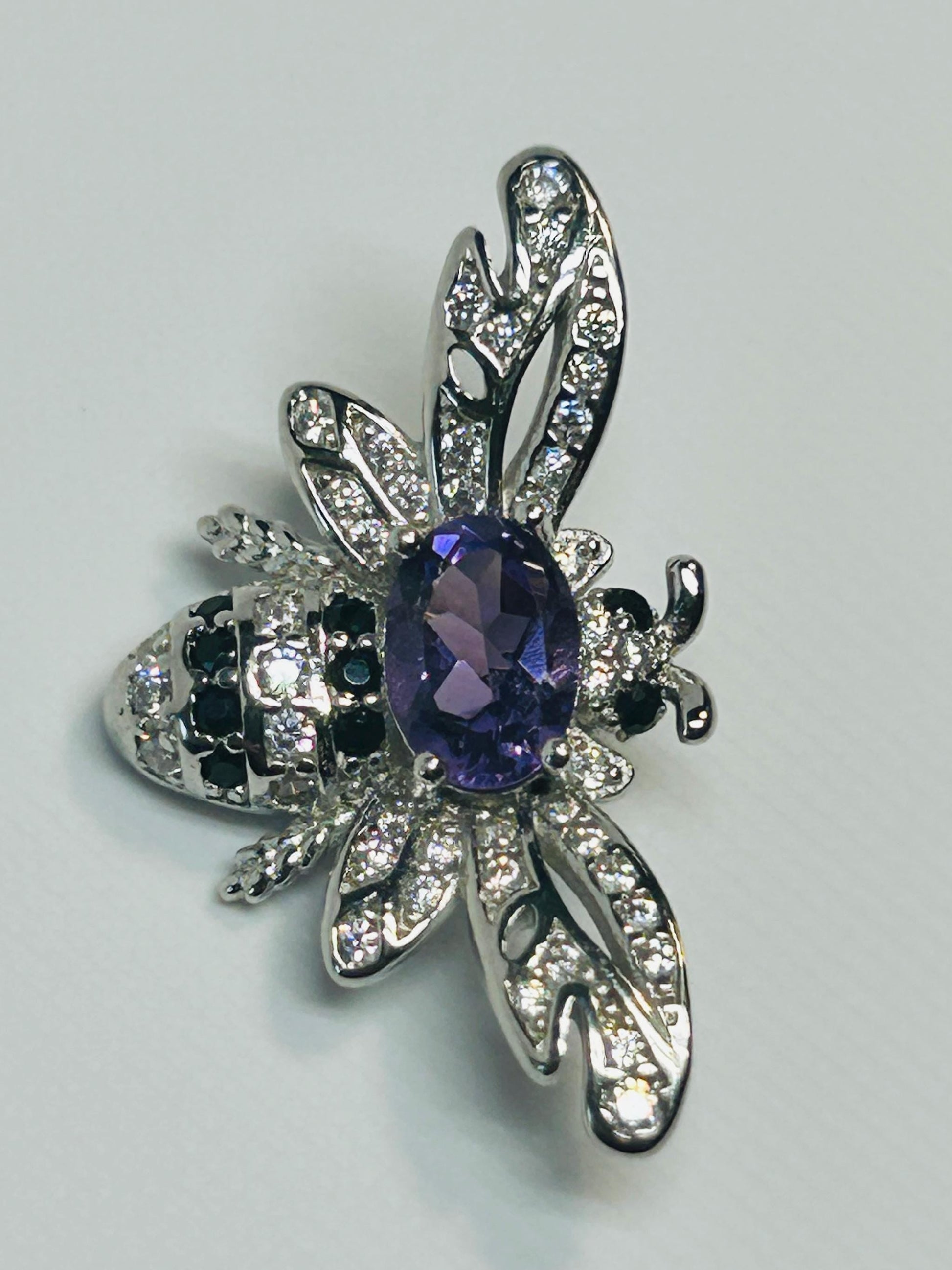 Amethyst Honey Bee Pendant - 925 Sterling Silver - CZ Bee Jewellery Celtic Dragon Jewellery