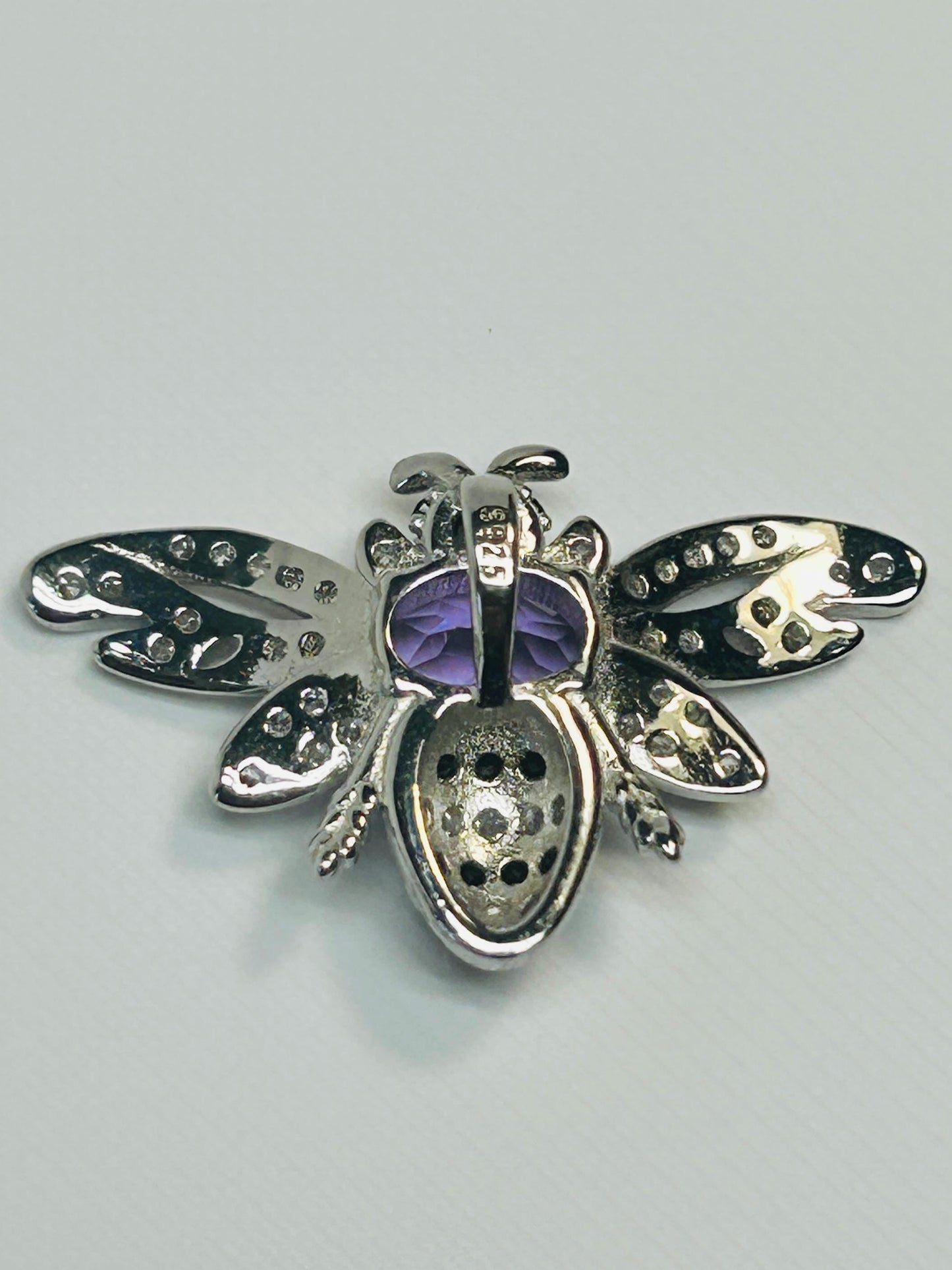 Amethyst Honey Bee Pendant - 925 Sterling Silver - CZ Bee Jewellery Celtic Dragon Jewellery