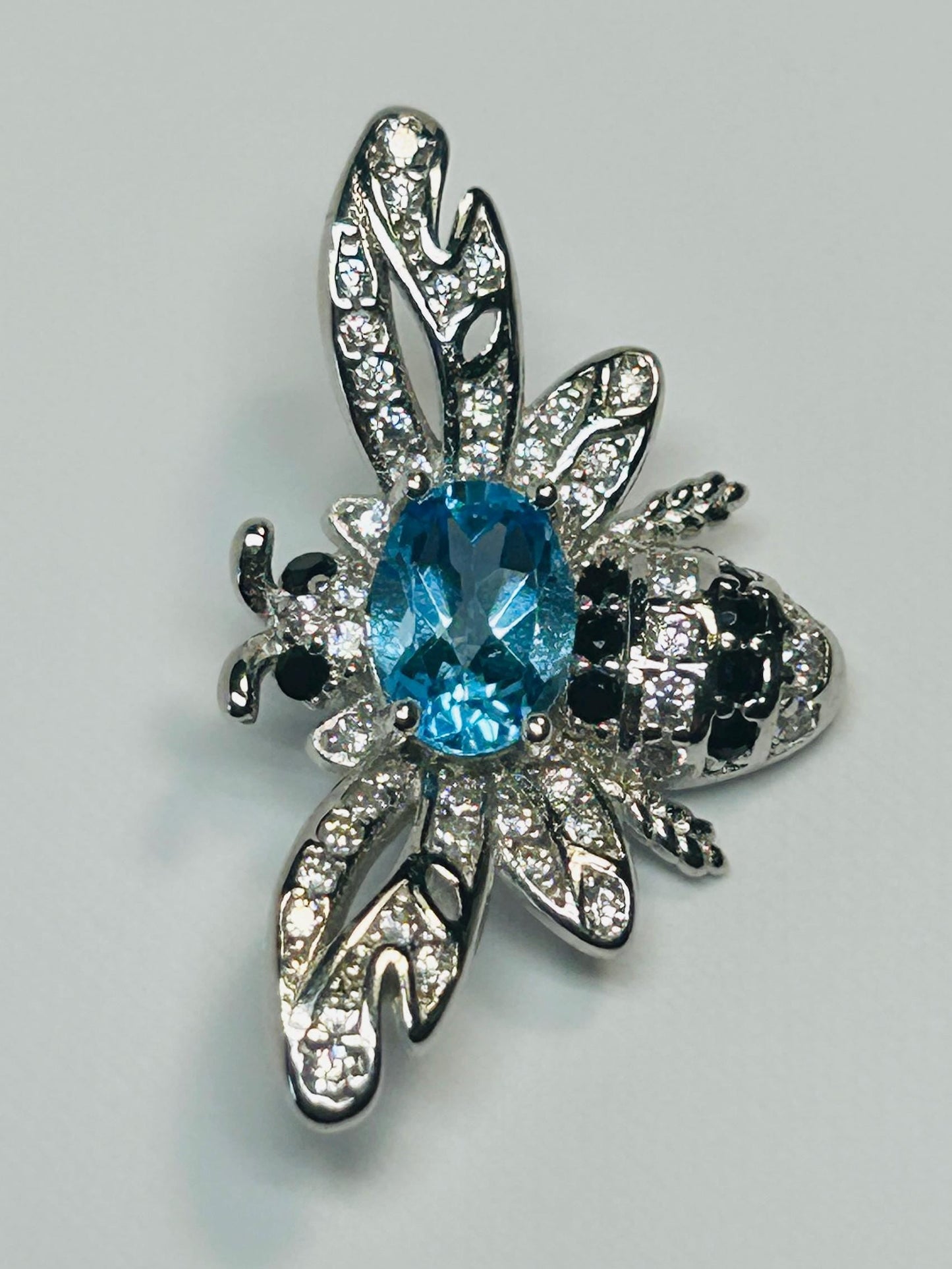 Blue Topaz Honey Bee Pendant - 925 Sterling Silver - CZ Bee Jewellery Celtic Dragon Jewellery