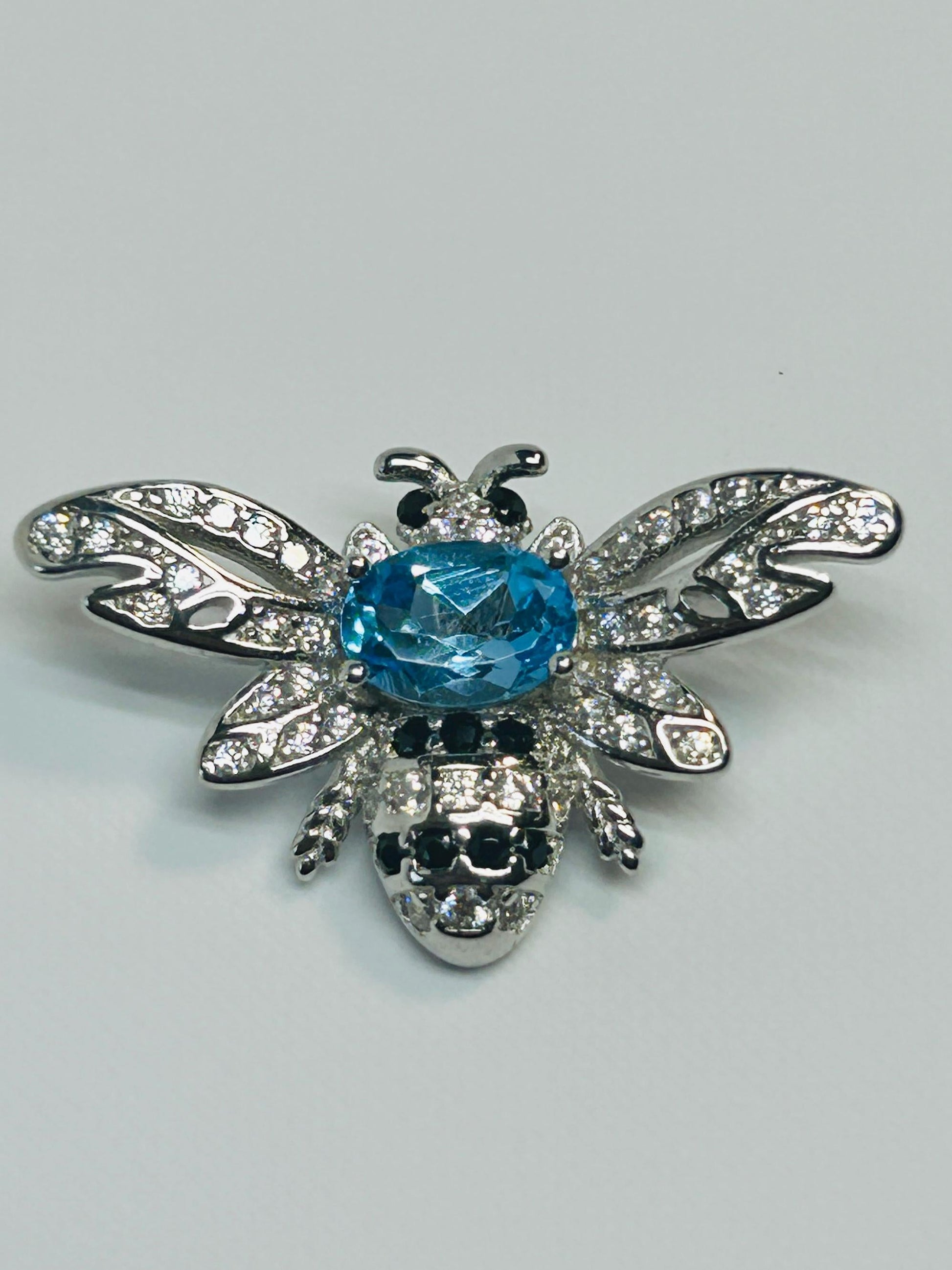Blue Topaz Honey Bee Pendant - 925 Sterling Silver - CZ Bee Jewellery Celtic Dragon Jewellery