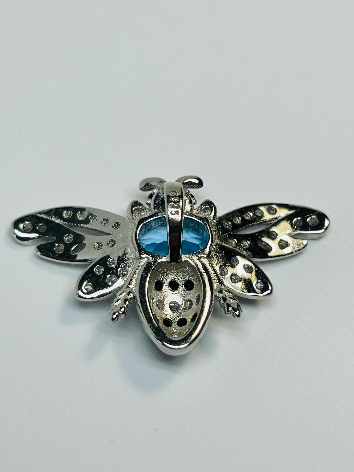 Blue Topaz Honey Bee Pendant - 925 Sterling Silver - CZ Bee Jewellery Celtic Dragon Jewellery