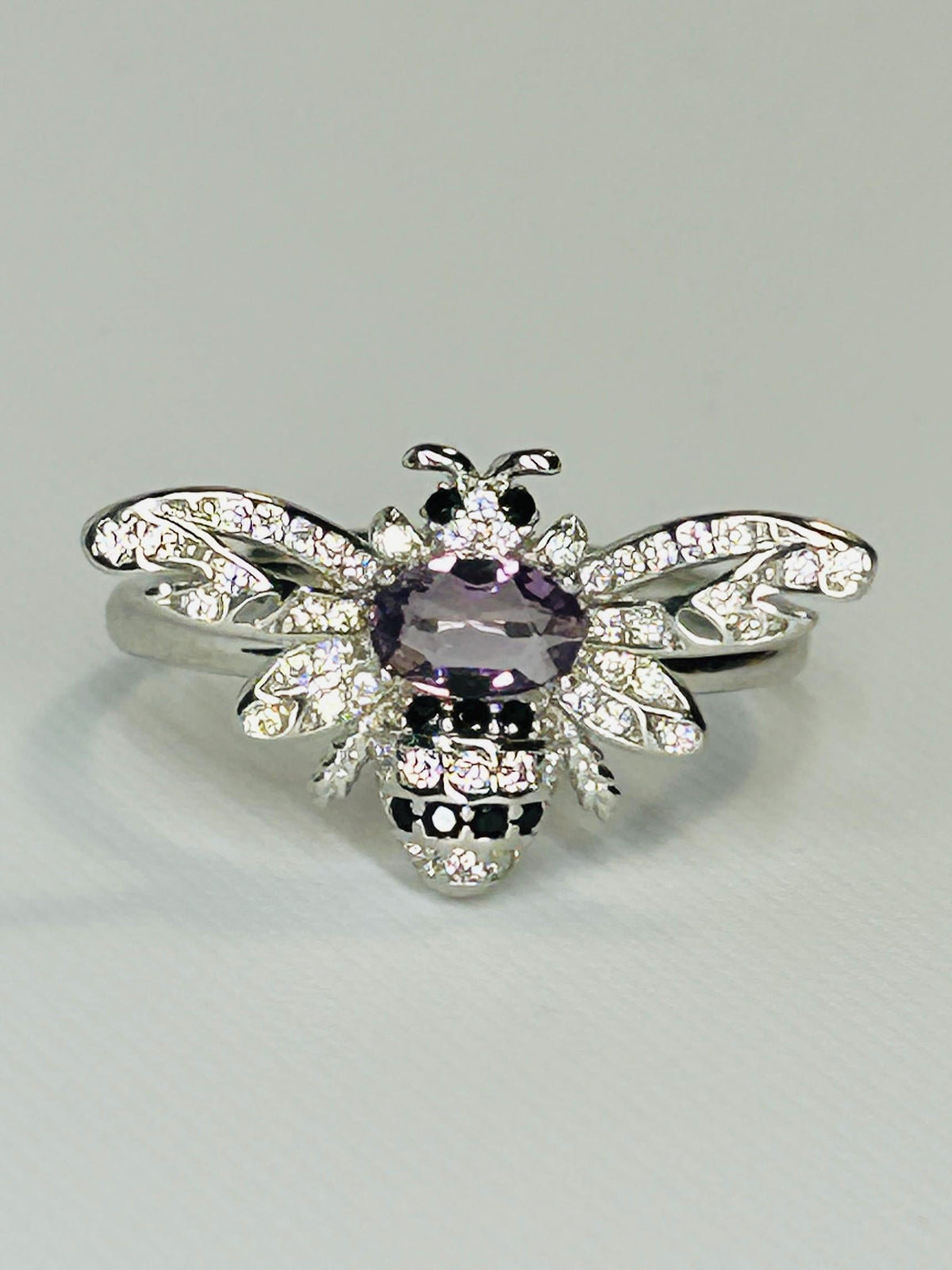 Amethyst Honey Bee Ring - 925 Sterling Silver - Adjustable CZ Bee Jewellery Celtic Dragon Jewellery