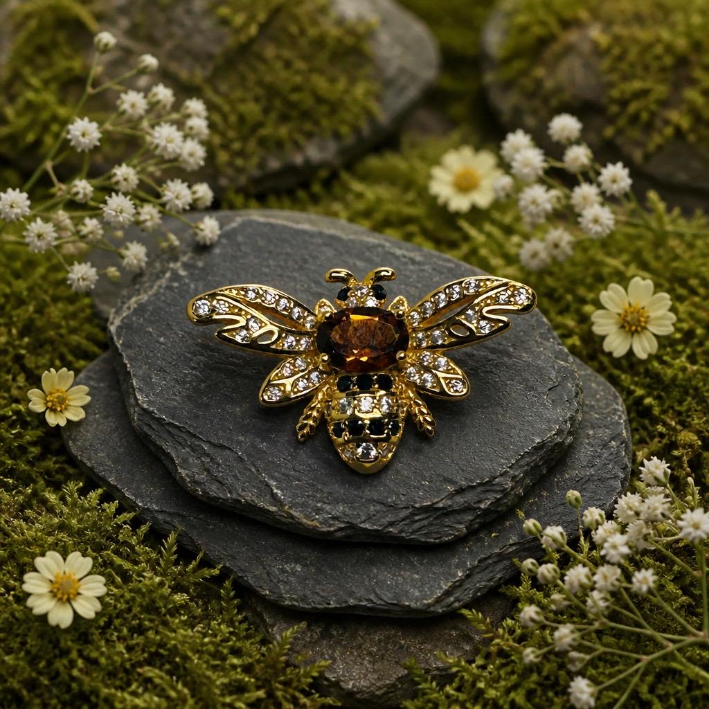 Citrine Honey Bee Pendant - Gold Plated 925 Sterling Silver - CZ Bee Jewellery Celtic Dragon Jewellery
