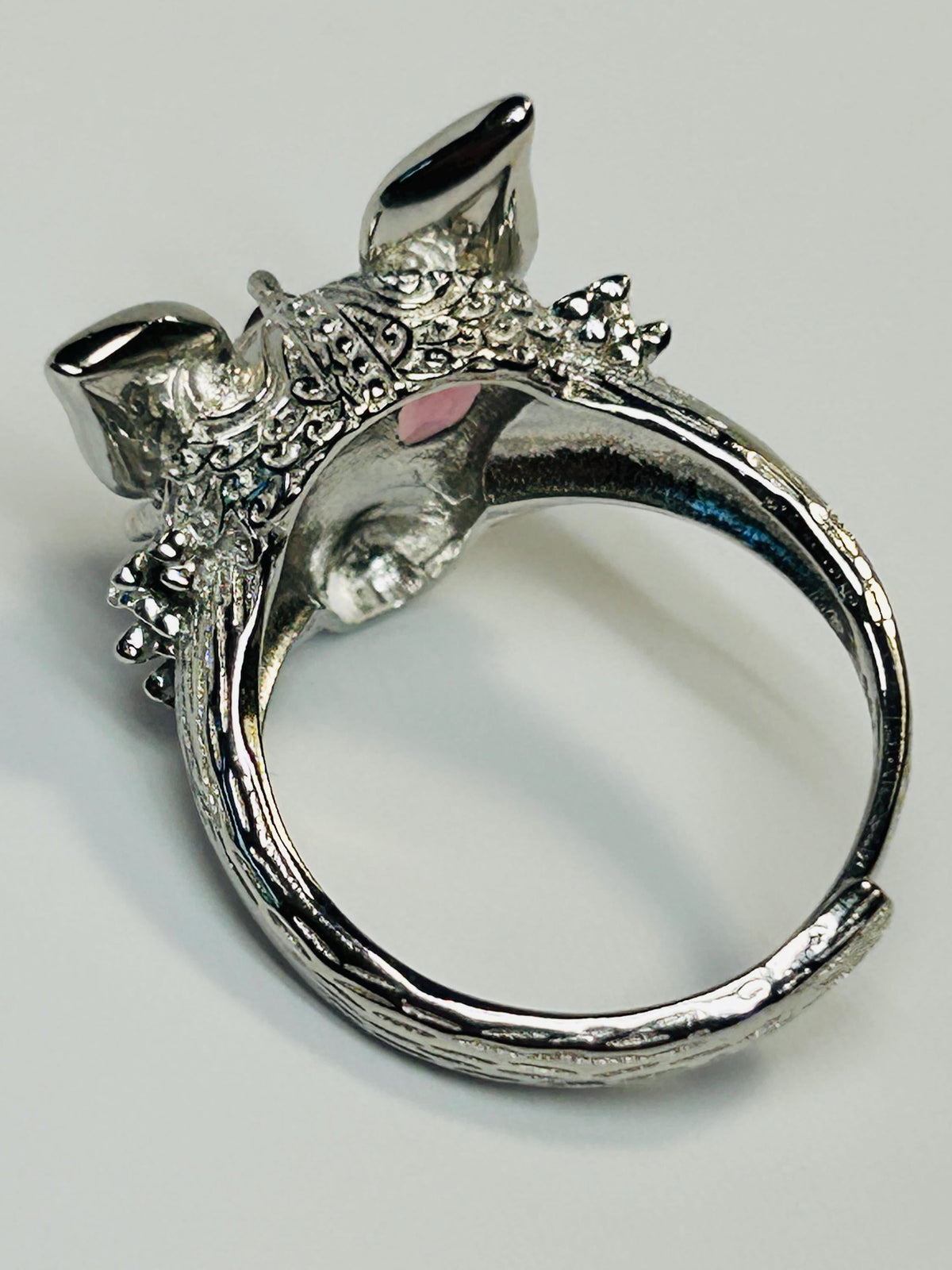 Fox Ring with Pink Garnet - 925 Sterling Silver - Adjustable Woodland Jewellery Celtic Dragon Jewellery