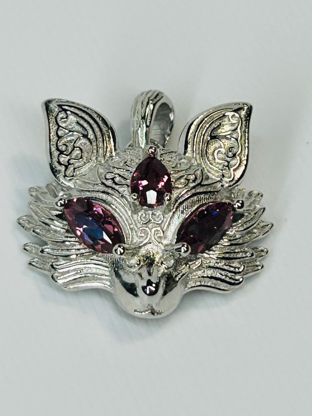 Fox Pendant with Pink Garnet - 925 Sterling Silver - Adjustable Woodland Jewellery Celtic Dragon Jewellery