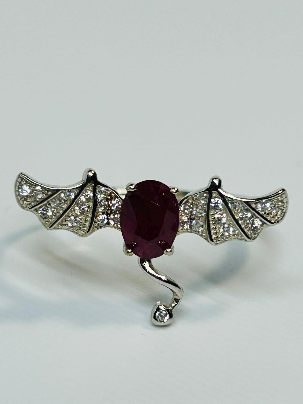 Sterling Silver Dragon Wing Ring with Natural Ruby, Gothic Alternative Engagement Ring Celtic Dragon Jewellery