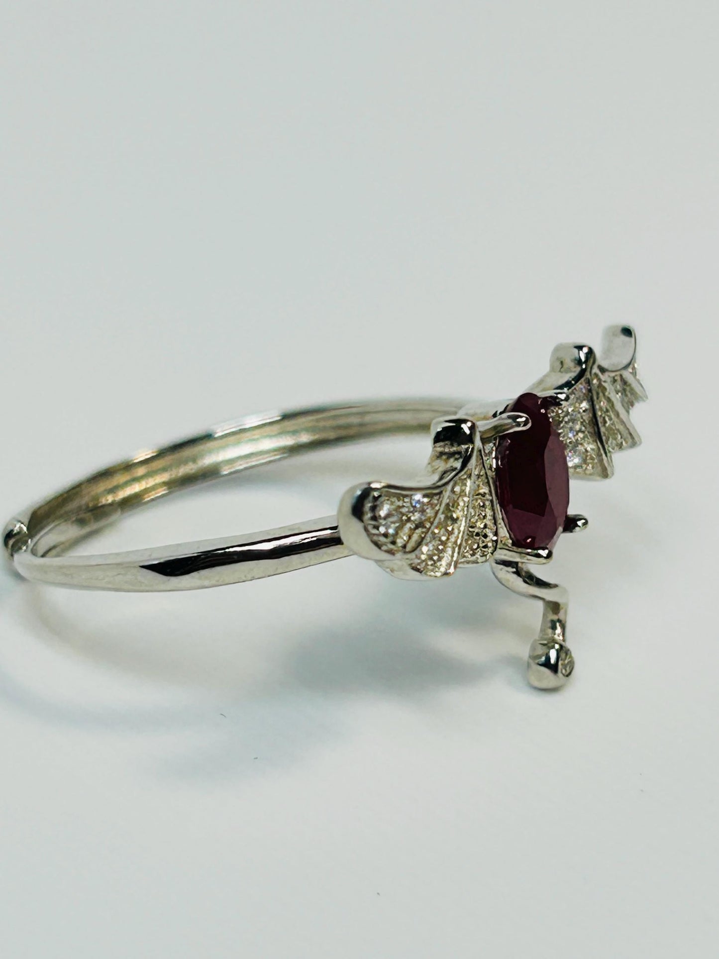 Sterling Silver Dragon Wing Ring with Natural Ruby, Gothic Alternative Engagement Ring Celtic Dragon Jewellery