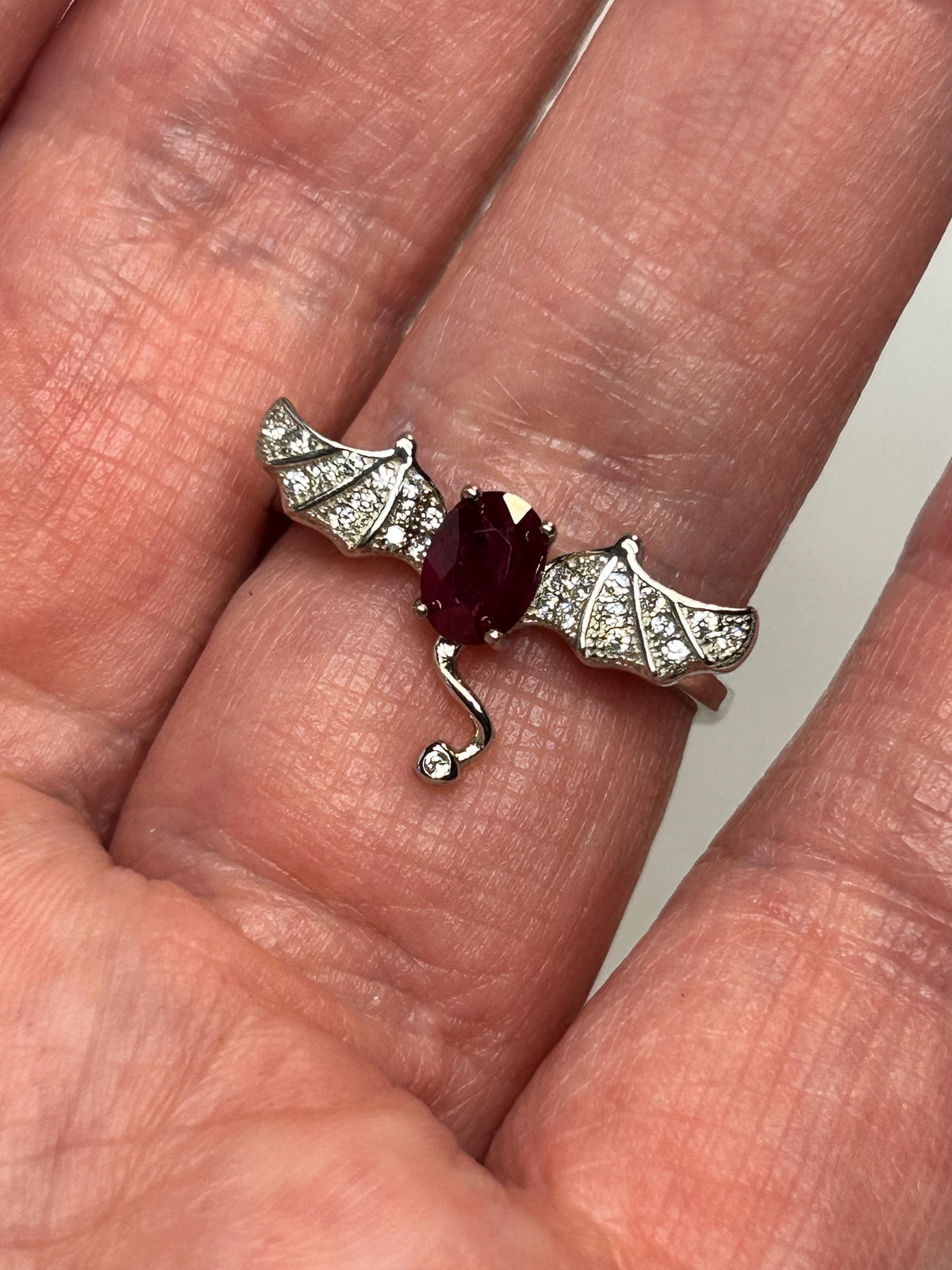 Sterling Silver Dragon Wing Ring with Natural Ruby, Gothic Alternative Engagement Ring Celtic Dragon Jewellery