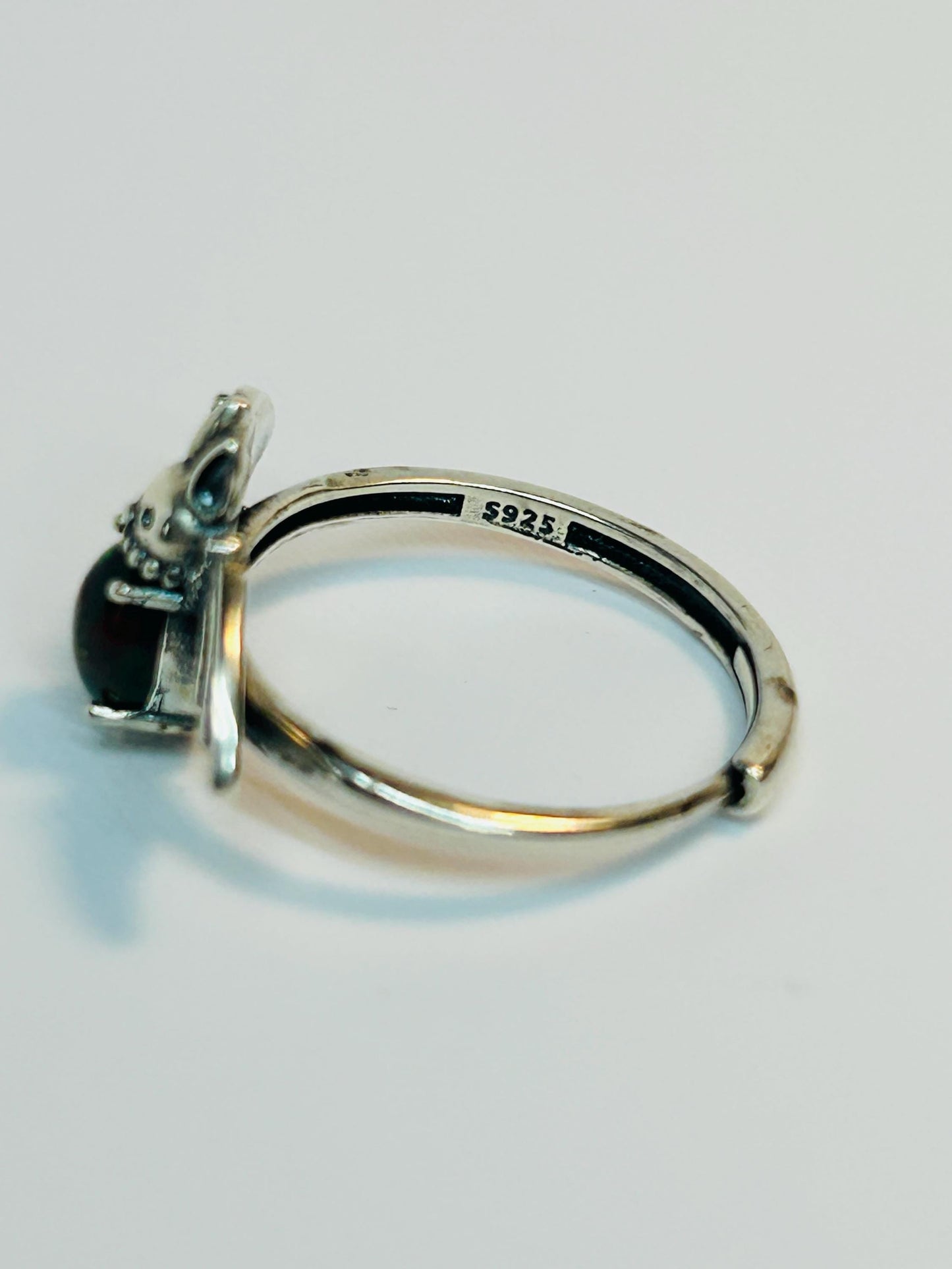 Black Opal Gothic Bat Ring, 925 Sterling Silver Winged Statement Ring Celtic Dragon Jewellery