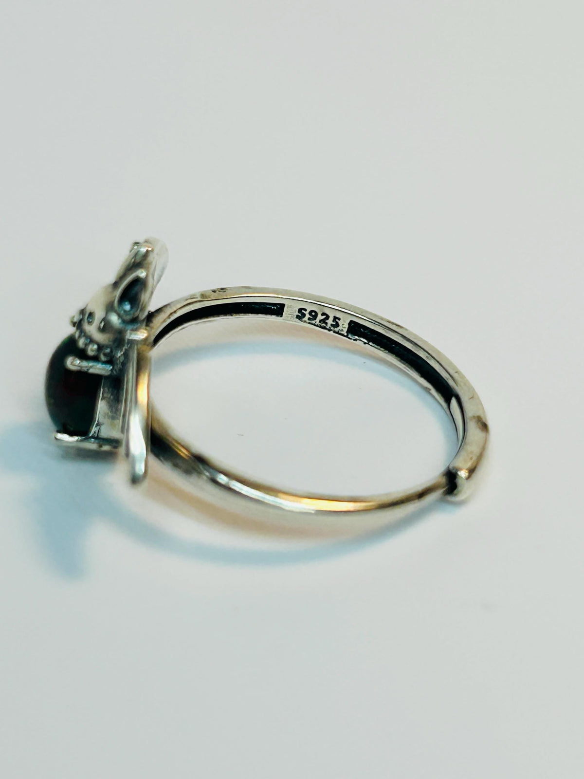 Black Opal Gothic Bat Ring, 925 Sterling Silver Winged Statement Ring Celtic Dragon Jewellery