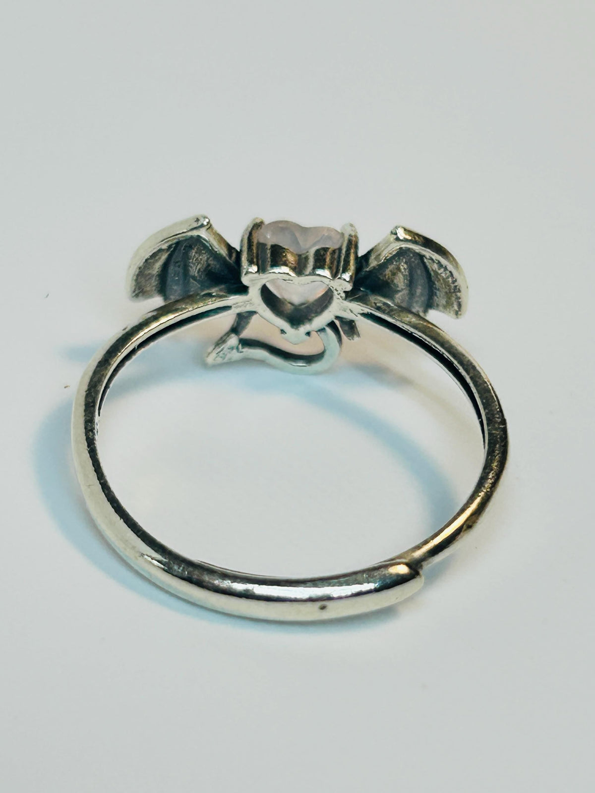 Gothic Bat Ring with Rose Quartz: 925 Sterling Silver Winged Statement Ring Celtic Dragon Jewellery