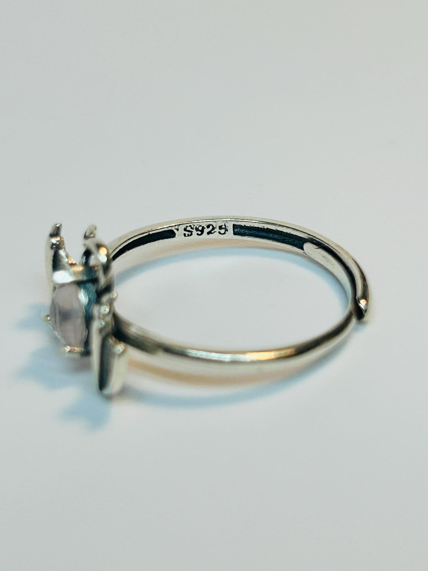 Gothic Bat Ring with Rose Quartz: 925 Sterling Silver Winged Statement Ring Celtic Dragon Jewellery