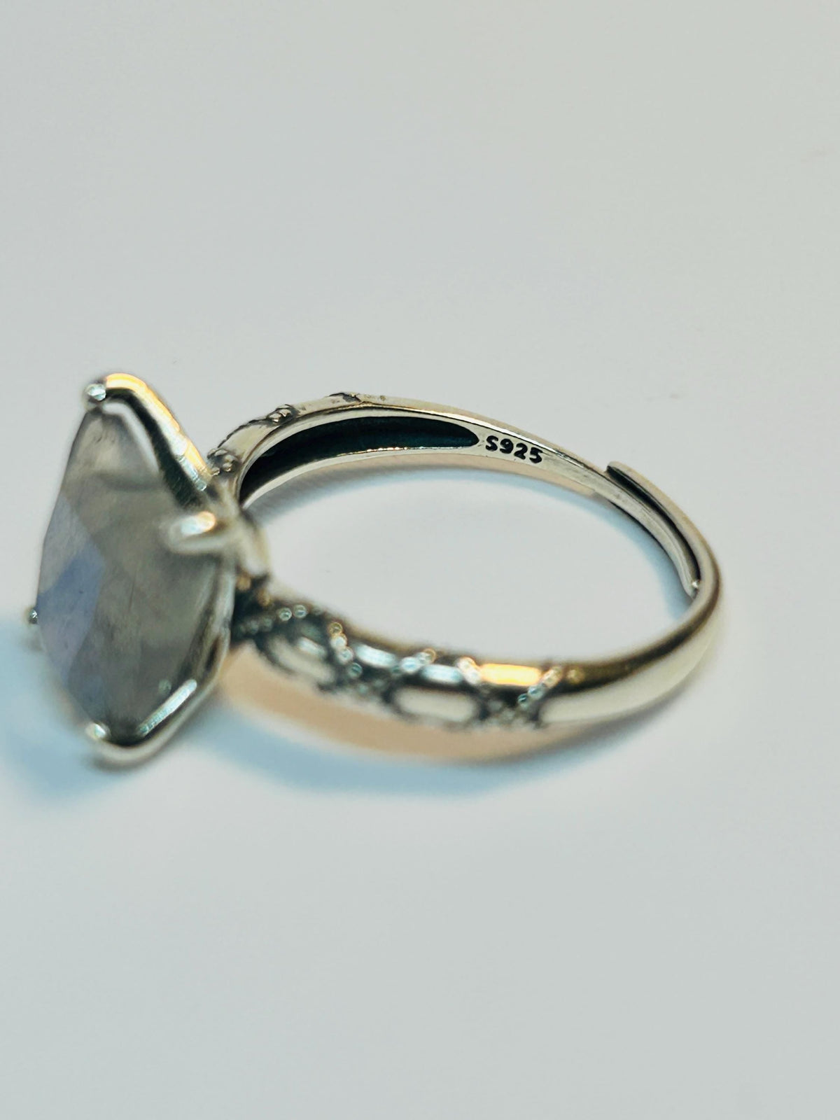 Cat Ring: 925 Sterling Silver with Labradorite Gemstone - Feline Jewellery Celtic Dragon Jewellery