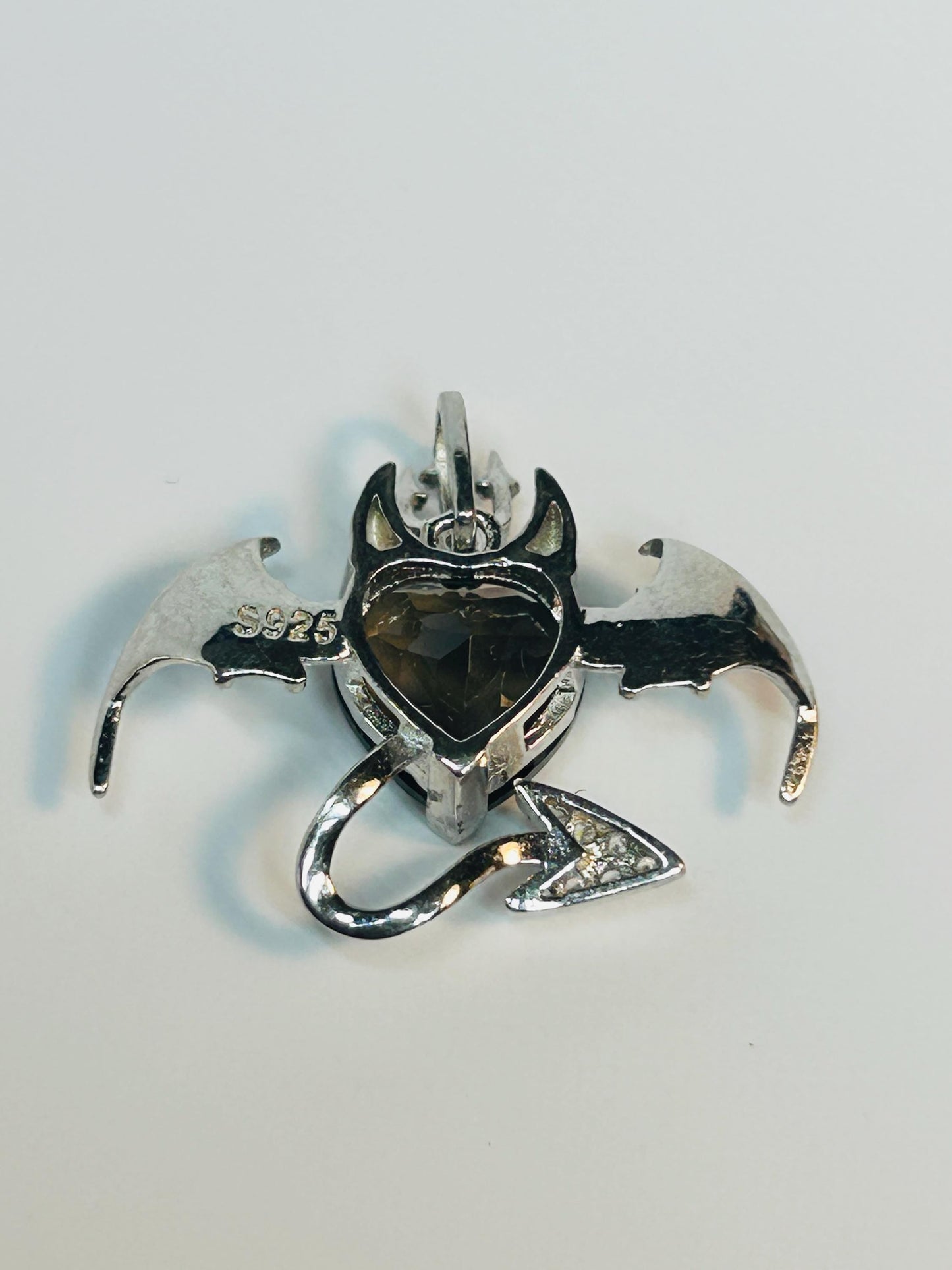 Smoky Quartz Bat Pendant: 925 Sterling Silver, Trident Devil Tail Jewellery Celtic Dragon Jewellery