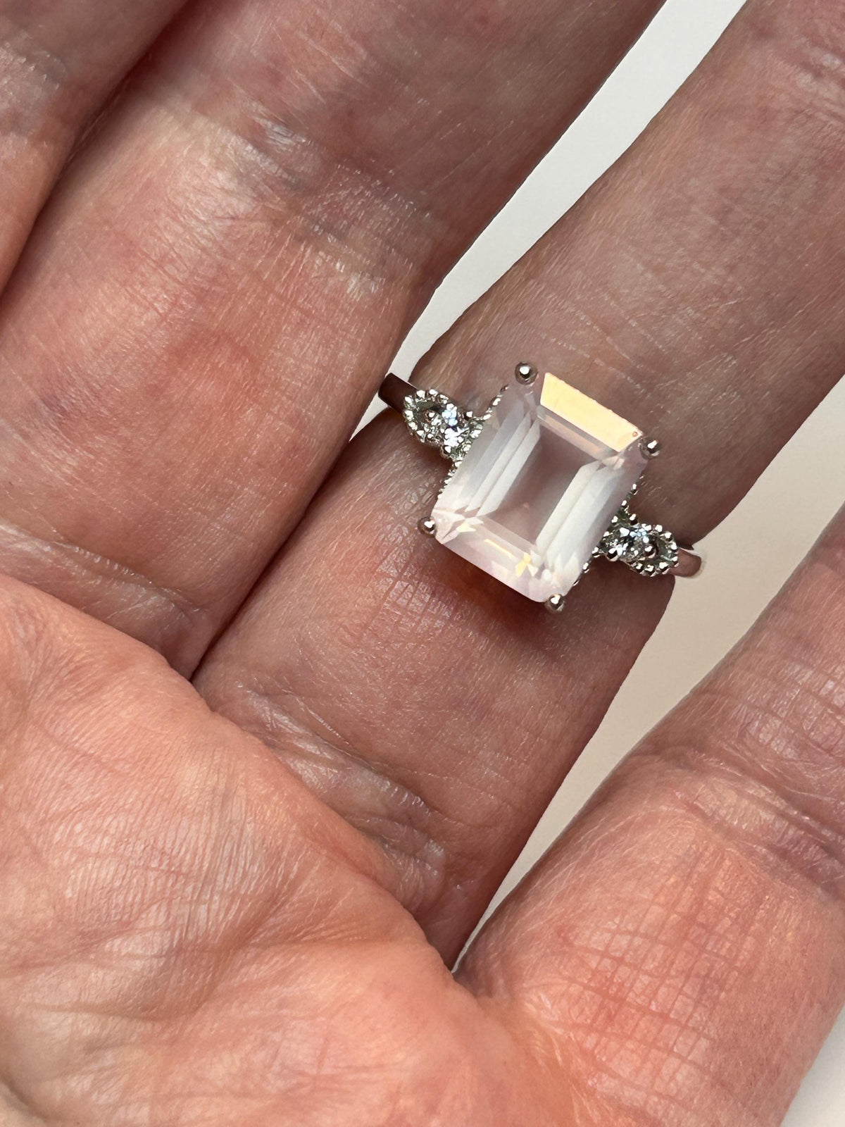 Rose Quartz Ring, 925 Sterling Silver - Rectangular Gemstone with CZ Accents Celtic Dragon Jewellery