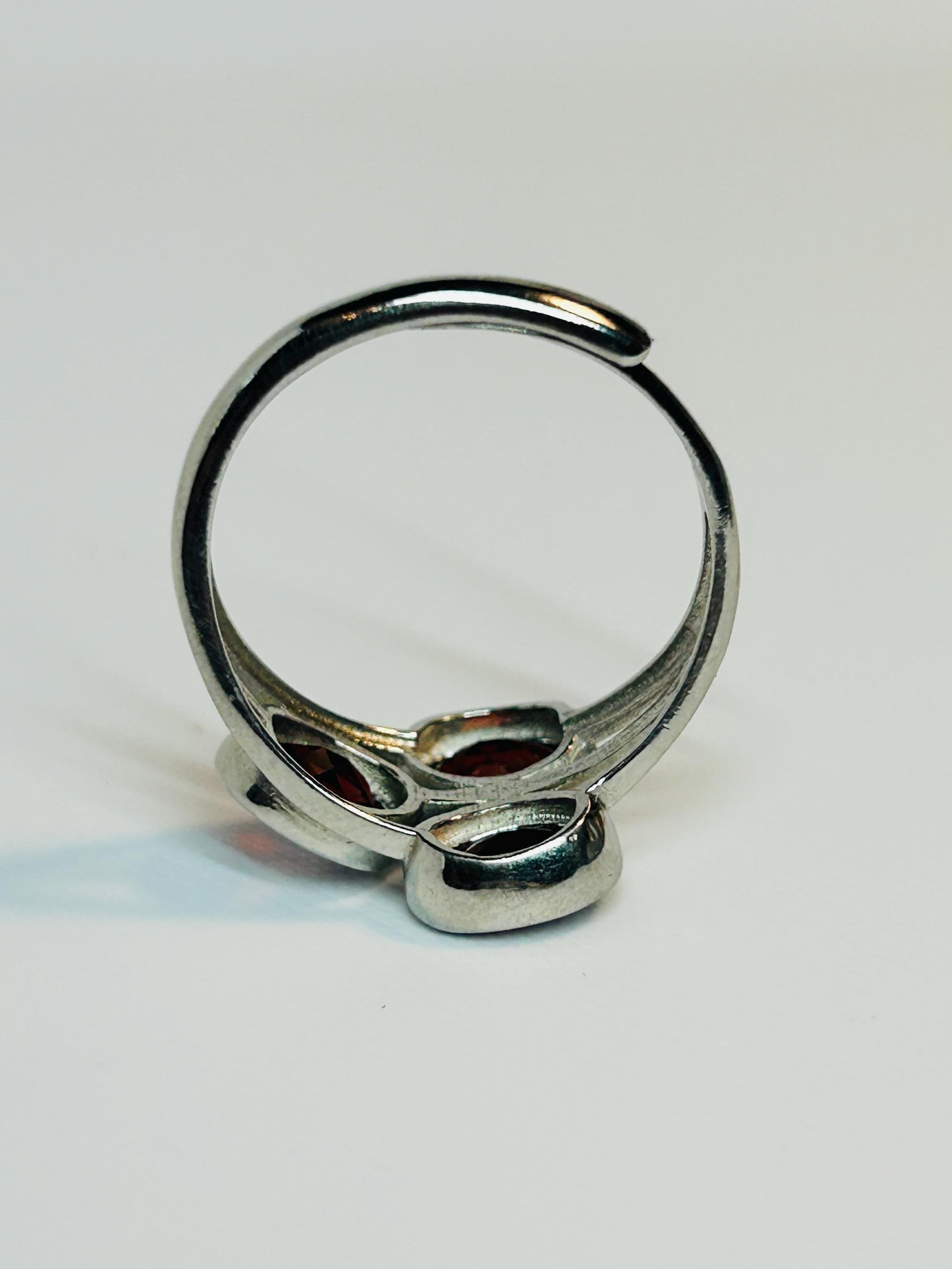 Garnet Three Stone Ring, 925 Sterling Silver Adjustable Crossover Jewellery Celtic Dragon Jewellery