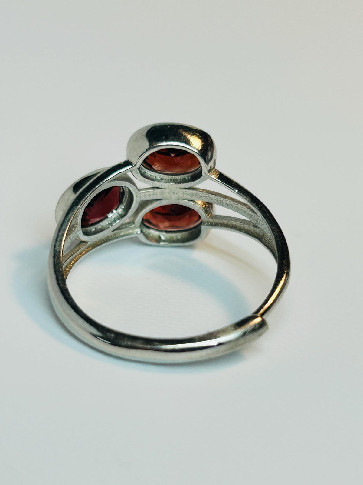 Garnet Three Stone Ring, 925 Sterling Silver Adjustable Crossover Jewellery Celtic Dragon Jewellery