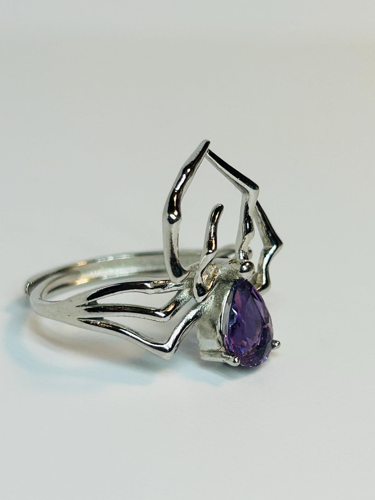 Spider Ring with Amethyst in 925 Sterling Silver & Adjustable Band Celtic Dragon Jewellery
