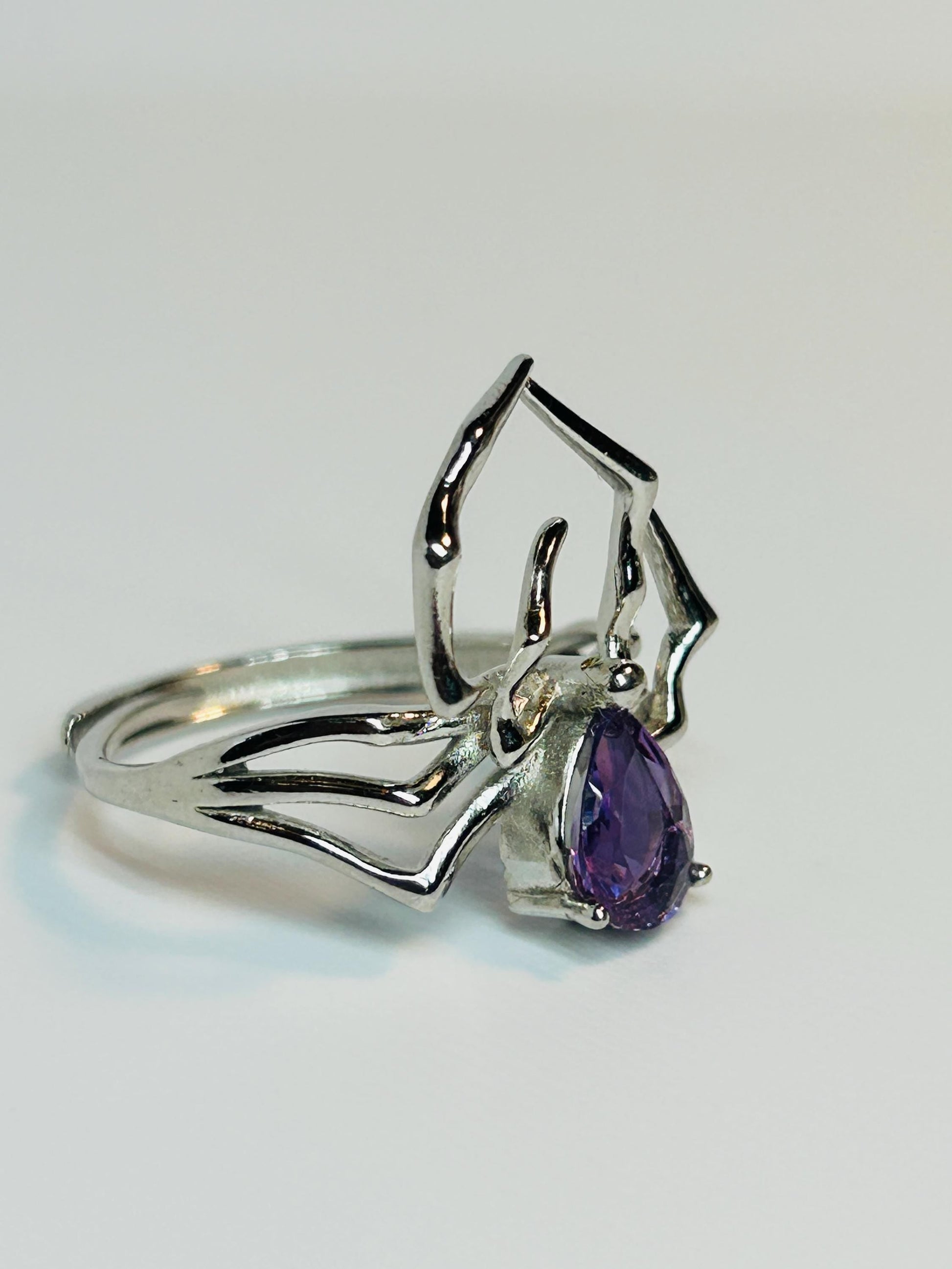 Spider Ring with Amethyst in 925 Sterling Silver & Adjustable Band Celtic Dragon Jewellery