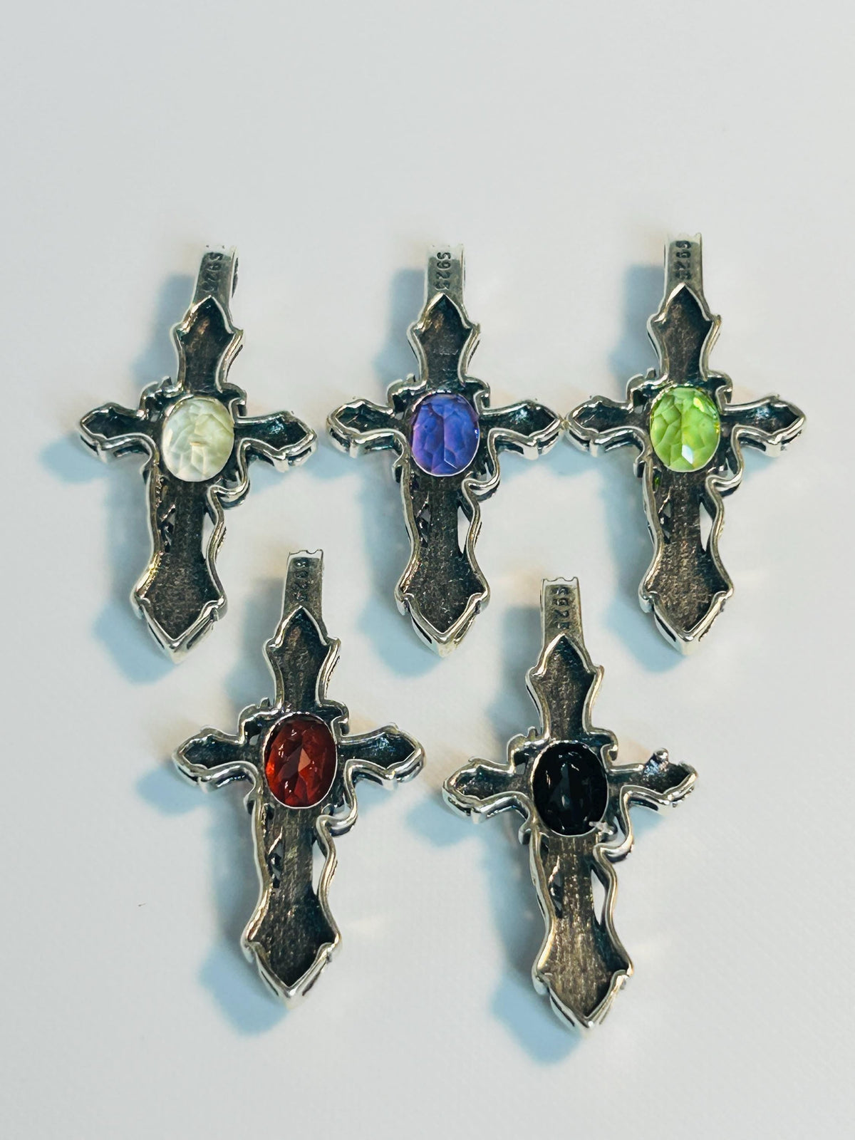 925 Silver Gothic Cross Pendant - Citrine, Garnet, Amethyst, Peridot, Spinel - Ornate Gemstone Jewellery Celtic Dragon Jewellery