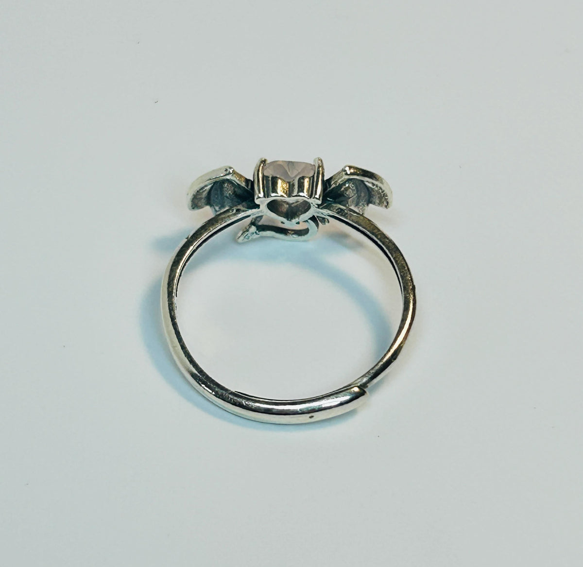 Gothic Bat Ring with Rose Quartz: 925 Sterling Silver Winged Statement Ring Celtic Dragon Jewellery