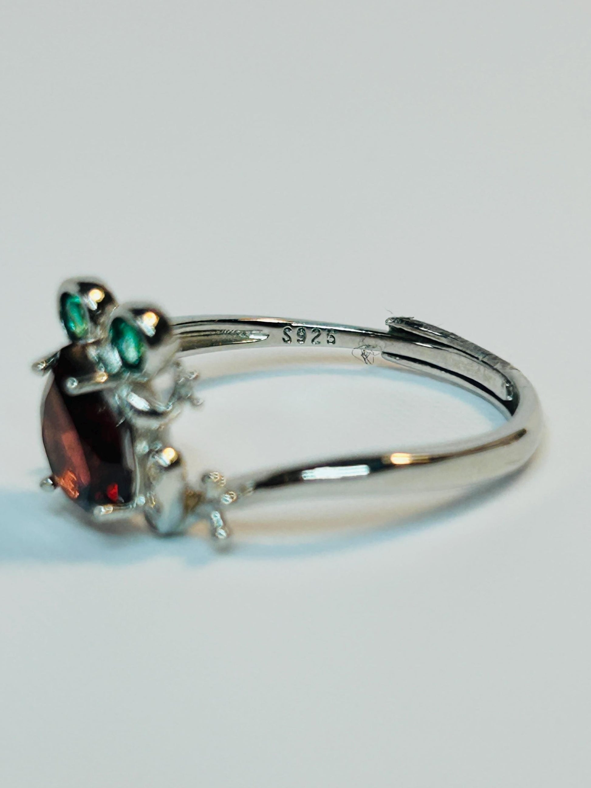 Frog Ring: 925 Sterling Silver, Amethyst or Garnet Gemstone, Green CZ Eyes, Adjustable Jewellery Celtic Dragon Jewellery