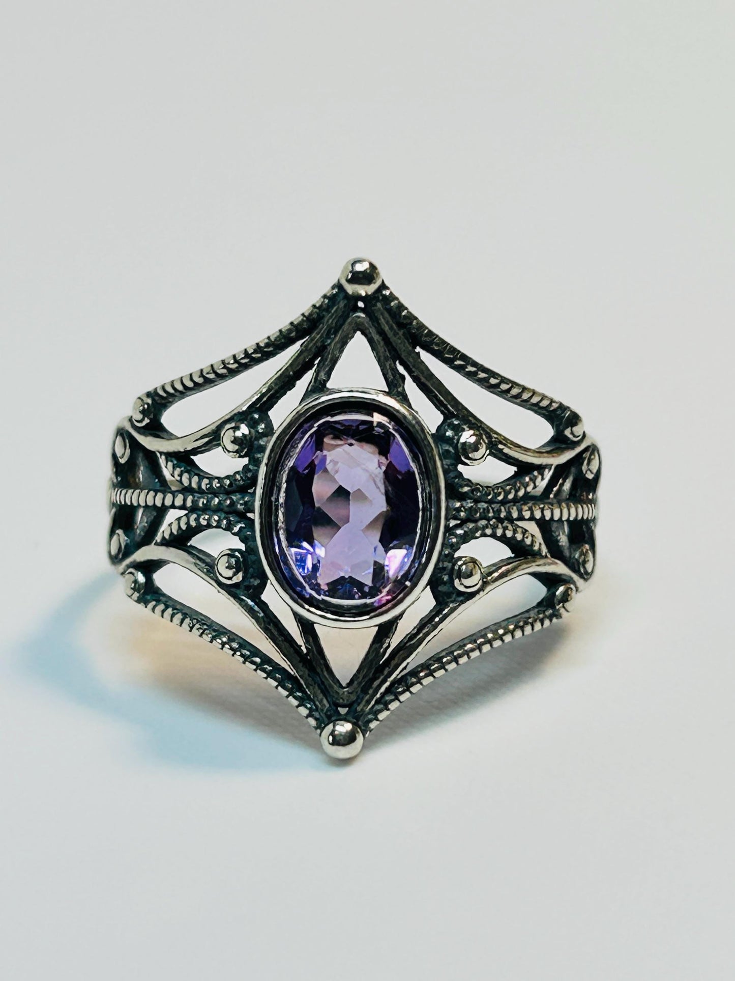 Gothic Amethyst Ring: 925 Sterling Silver, Witchy Statement Jewellery Celtic Dragon Jewellery