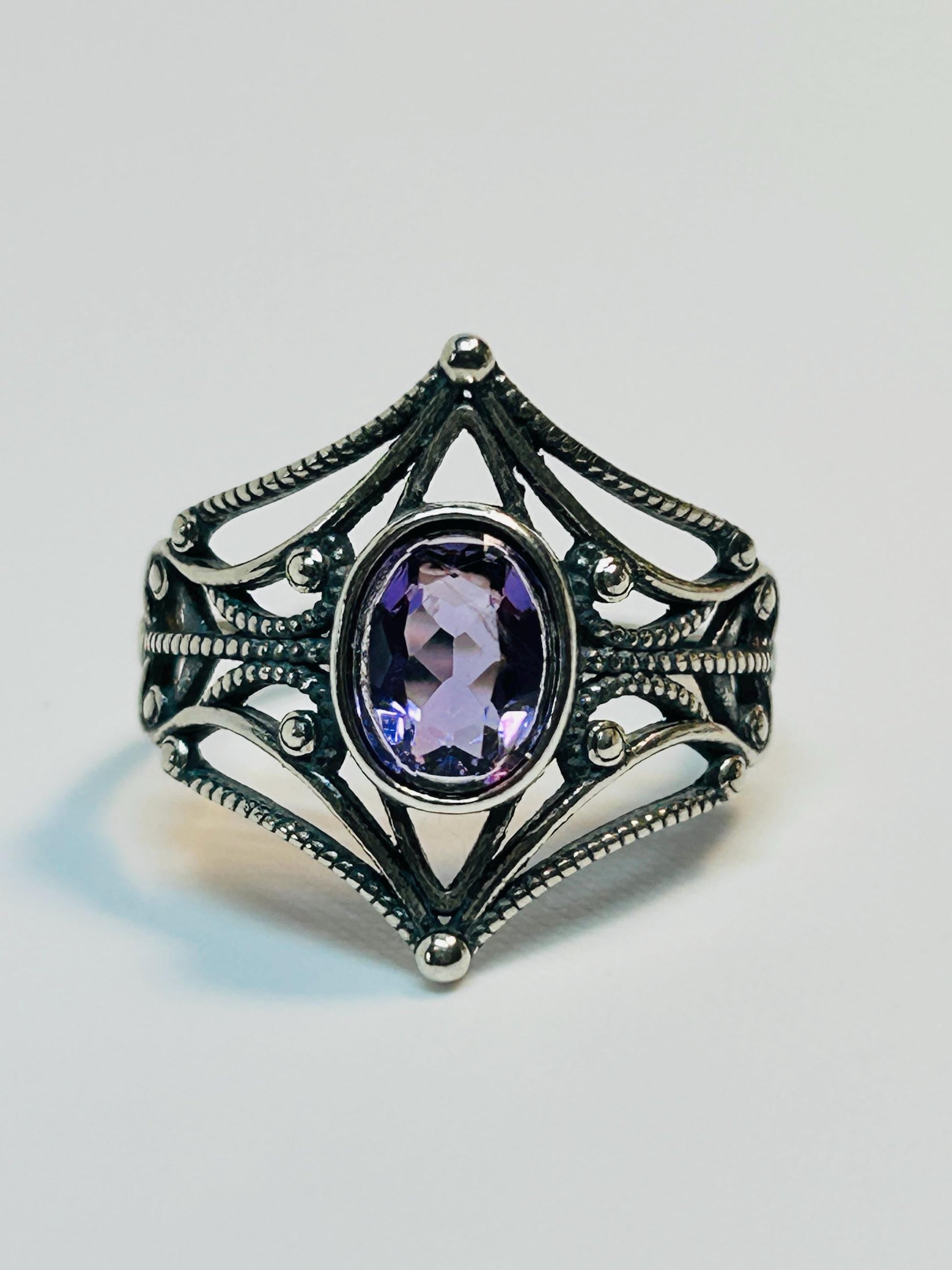 Gothic Amethyst Ring: 925 Sterling Silver, Witchy Statement Jewellery Celtic Dragon Jewellery