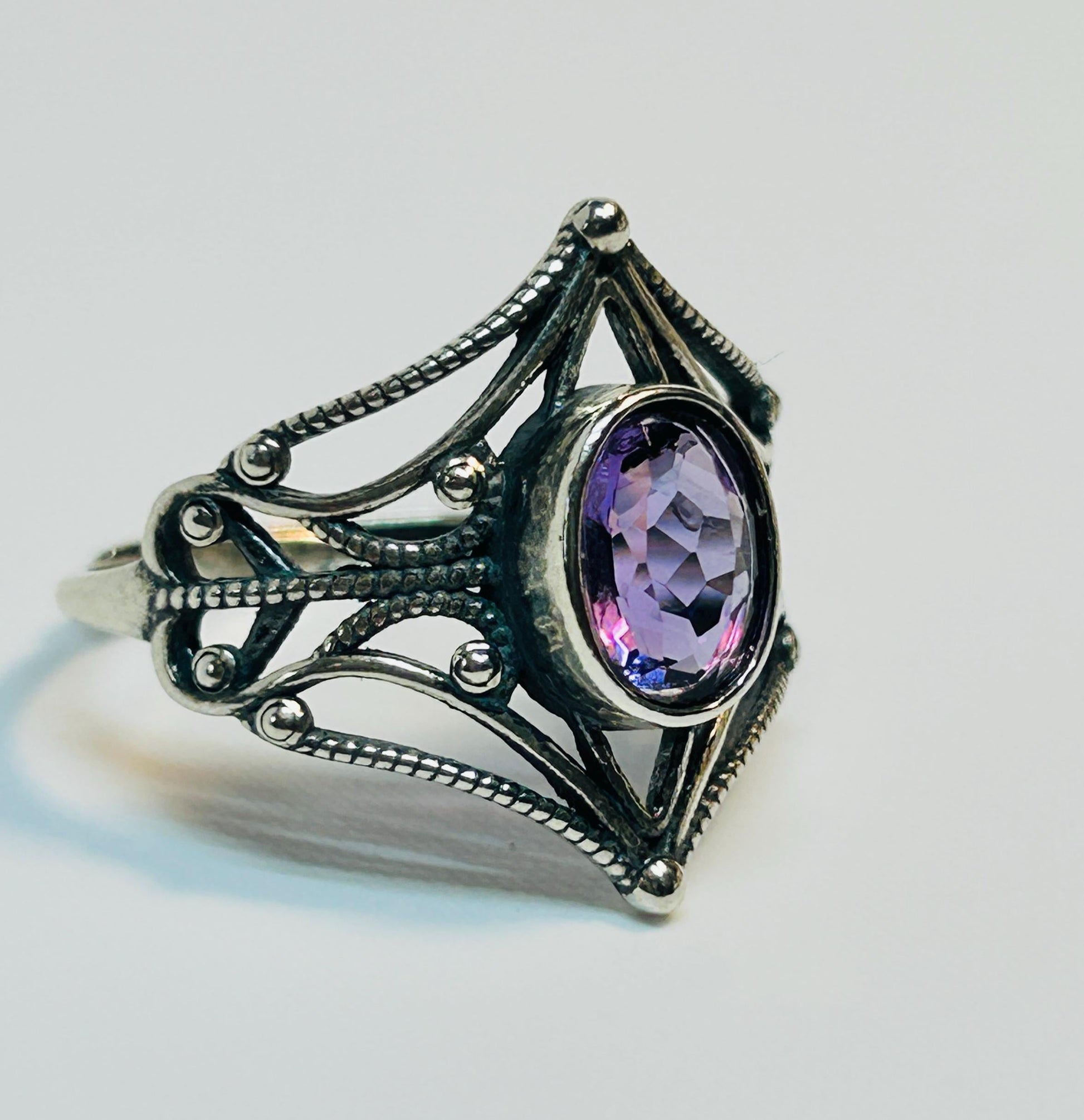 Gothic Amethyst Ring: 925 Sterling Silver, Witchy Statement Jewellery Celtic Dragon Jewellery