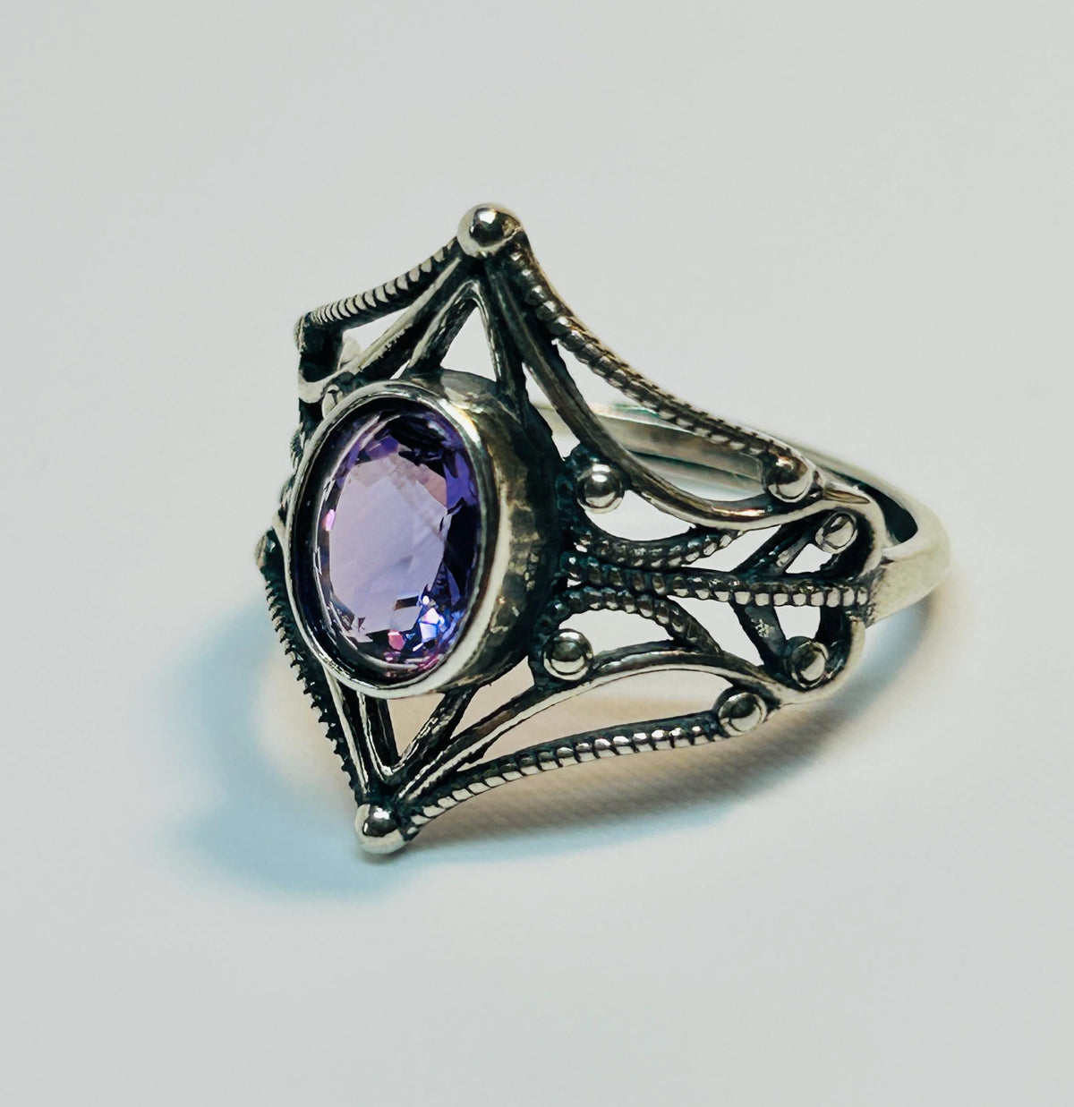 Gothic Amethyst Ring: 925 Sterling Silver, Witchy Statement Jewellery Celtic Dragon Jewellery