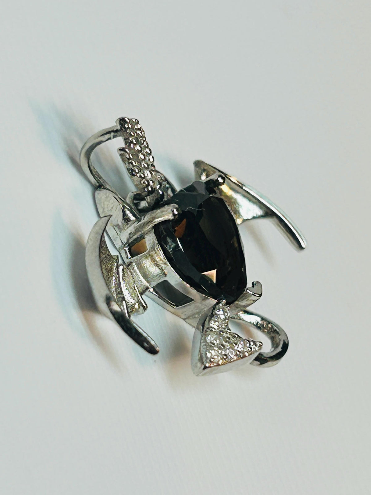 Smoky Quartz Bat Pendant: 925 Sterling Silver, Trident Devil Tail Jewellery Celtic Dragon Jewellery