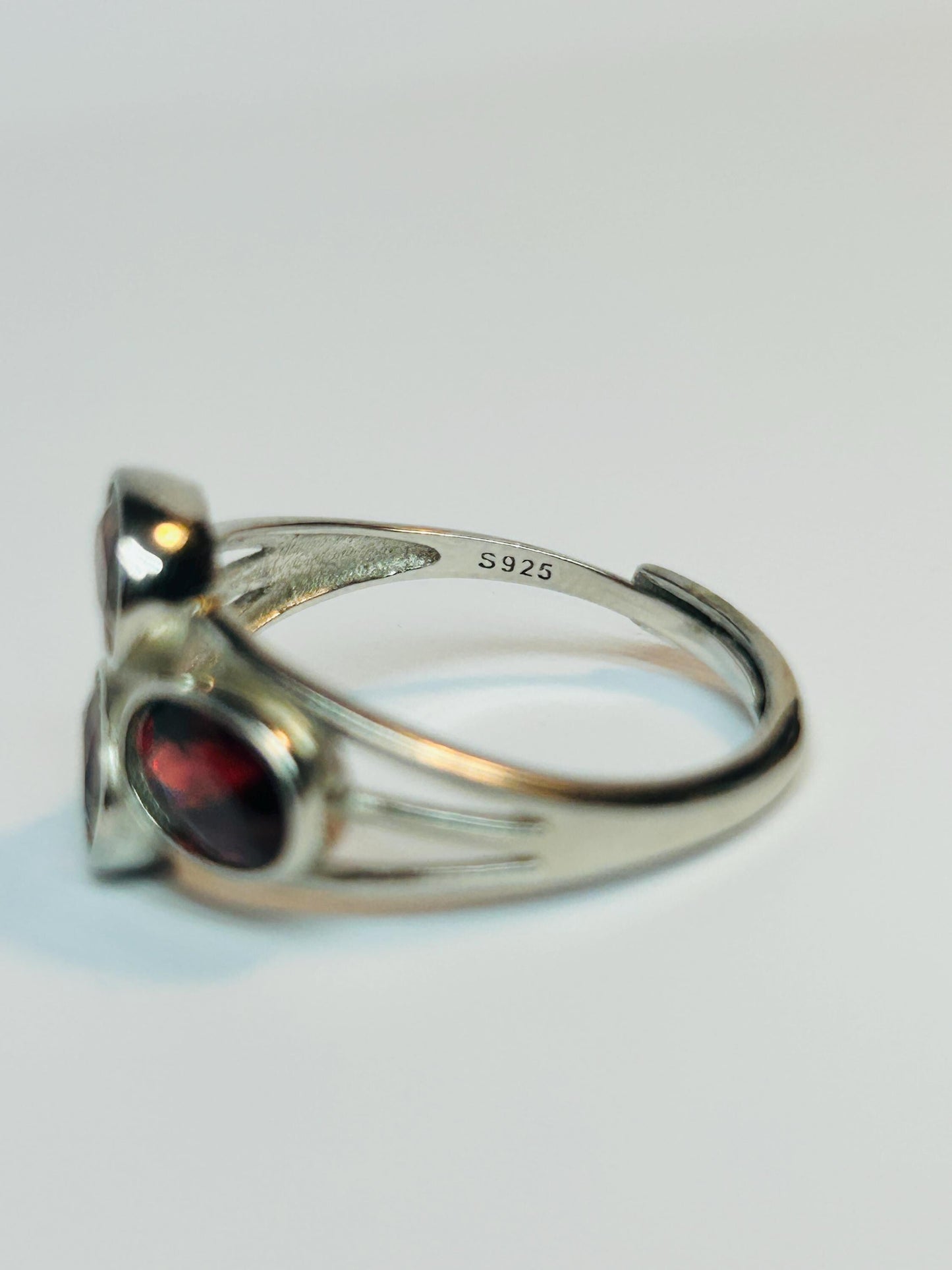 Garnet Three Stone Ring, 925 Sterling Silver Adjustable Crossover Jewellery Celtic Dragon Jewellery