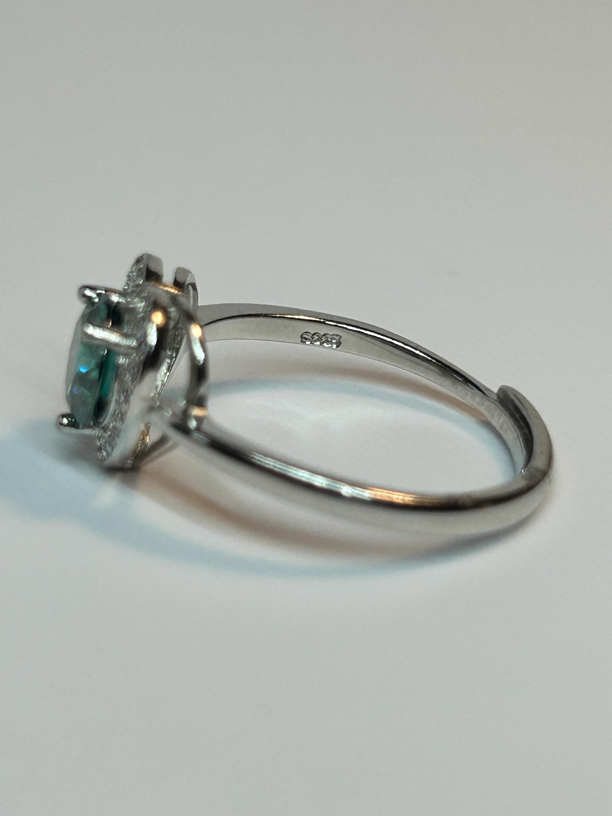 Green Moissanite Ring, Round Stone Open Heart CZ - Adjustable 925 Sterling Silver Celtic Dragon Jewellery