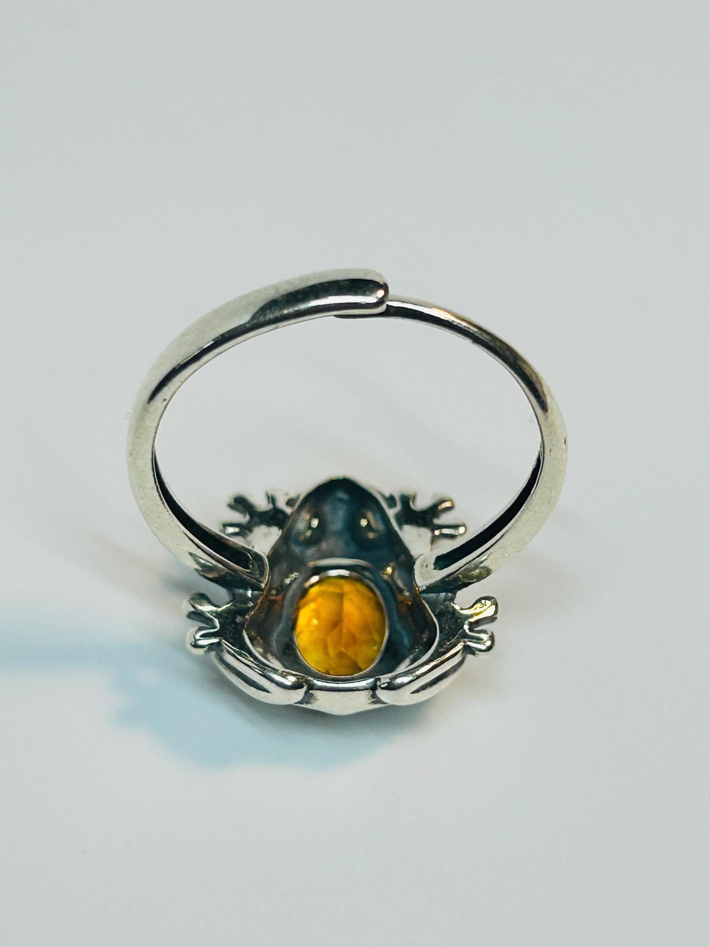Citrine Frog Ring, 925 Sterling Silver with Turquoise Eyes - Adjustable Band Celtic Dragon Jewellery