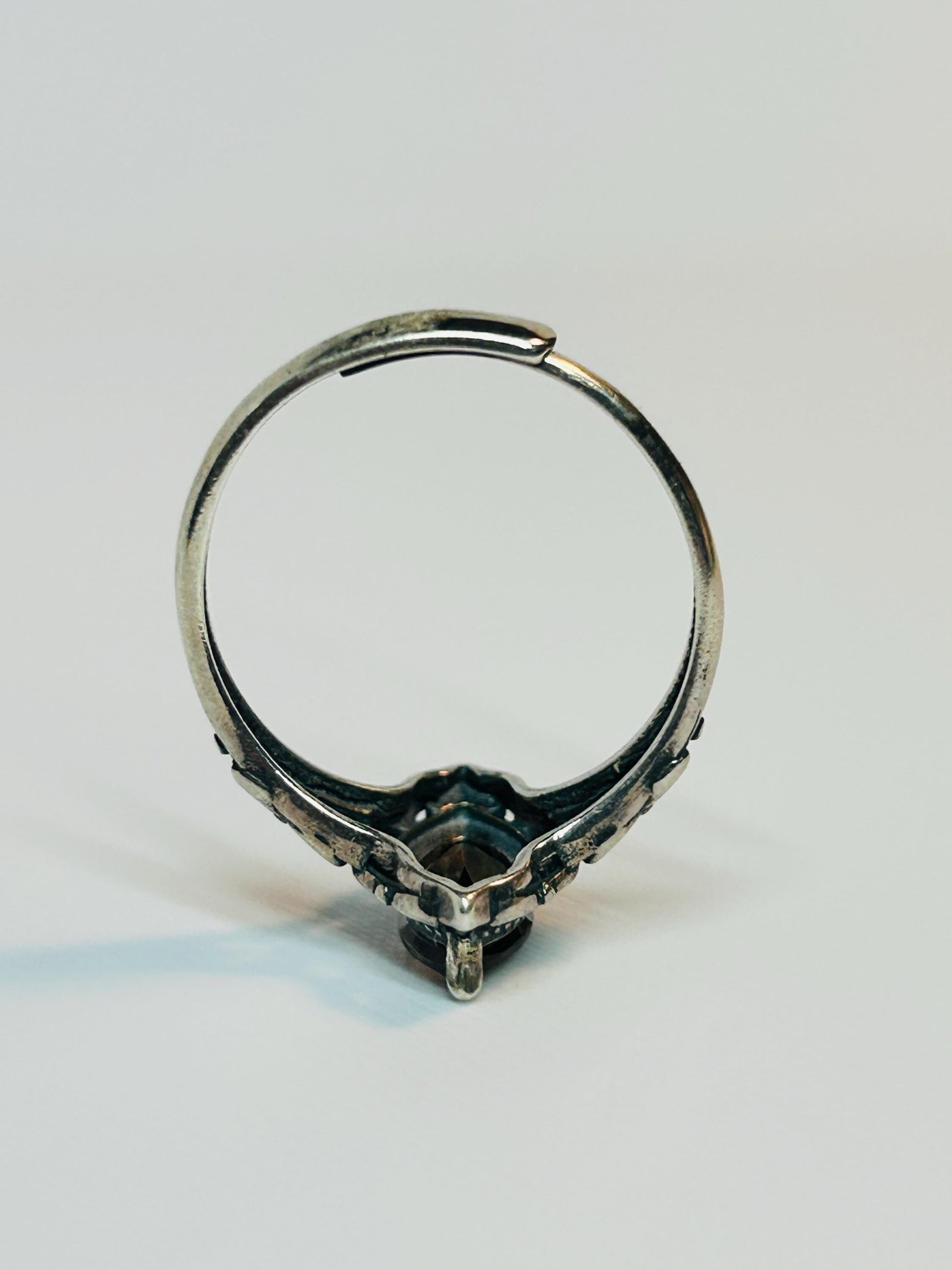 Smoky Quartz Marquise Ring in 925 Sterling Silver - Adjustable Victorian Style Jewellery Celtic Dragon Jewellery