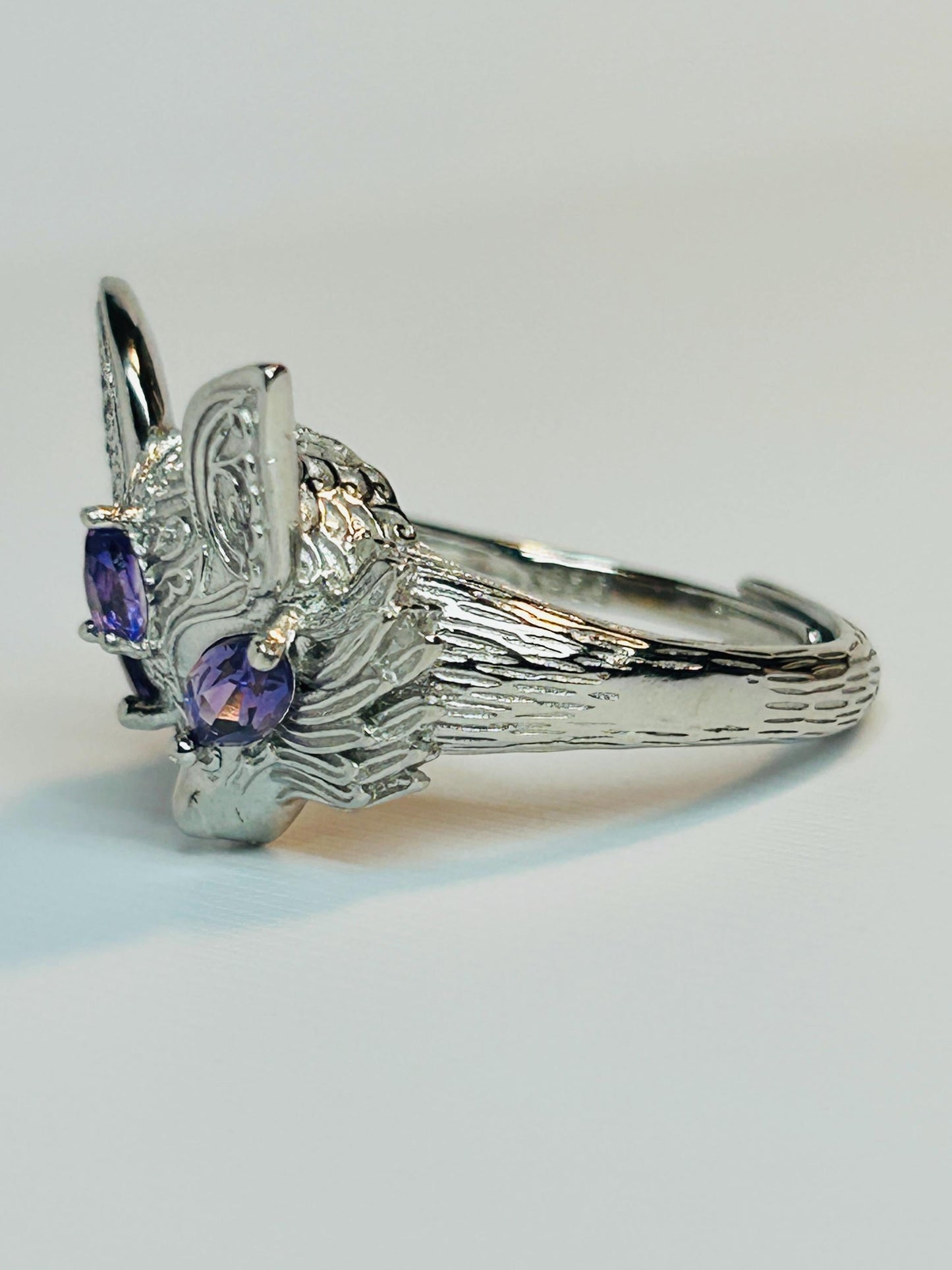 Fox Ring with Amethyst - 925 Sterling Silver - Adjustable Woodland Jewellery