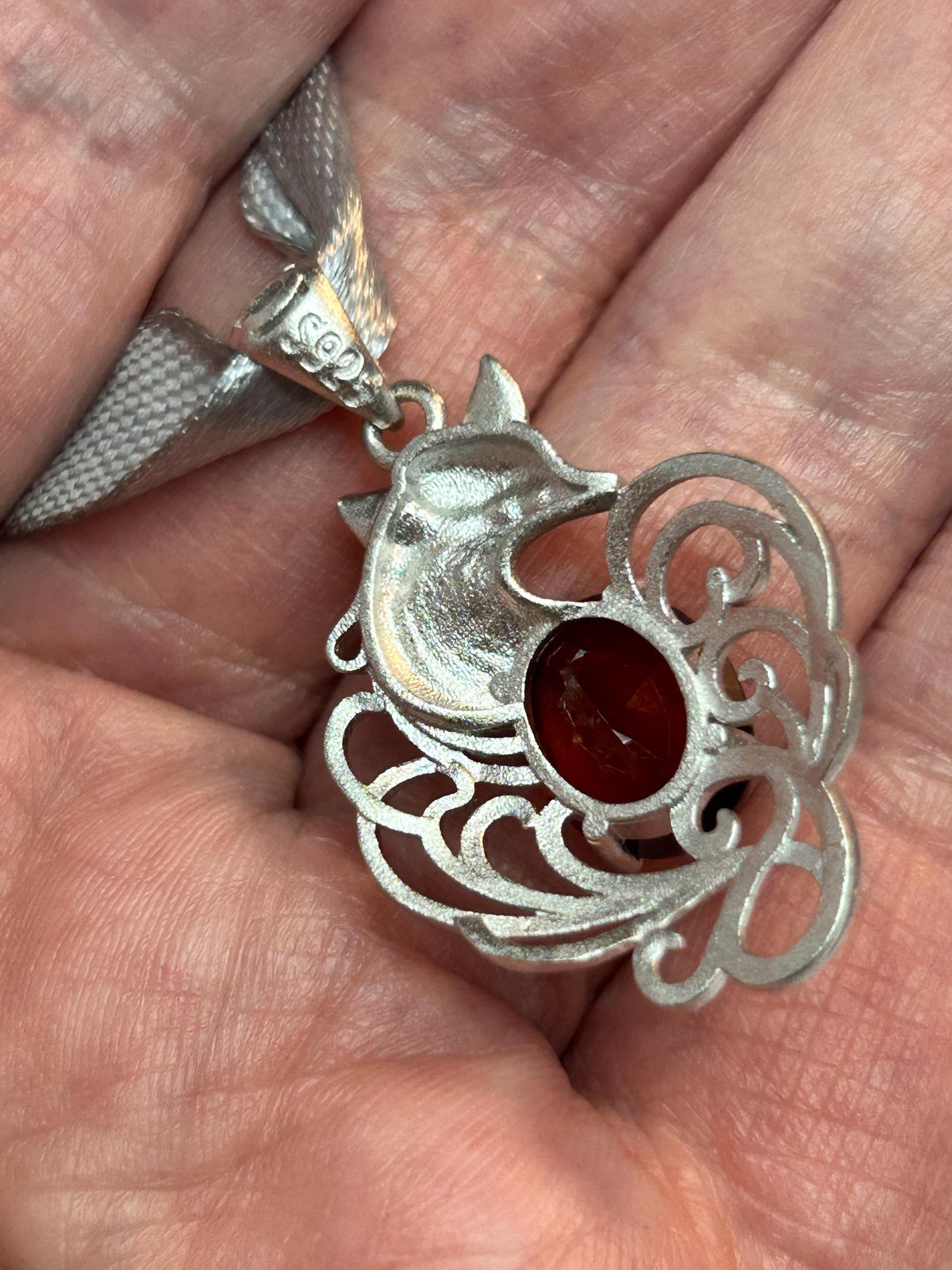 Garnet Nine Tailed Fox Pendant, 925 Sterling Silver Kitsune Fantasy Jewellery Celtic Dragon Jewellery
