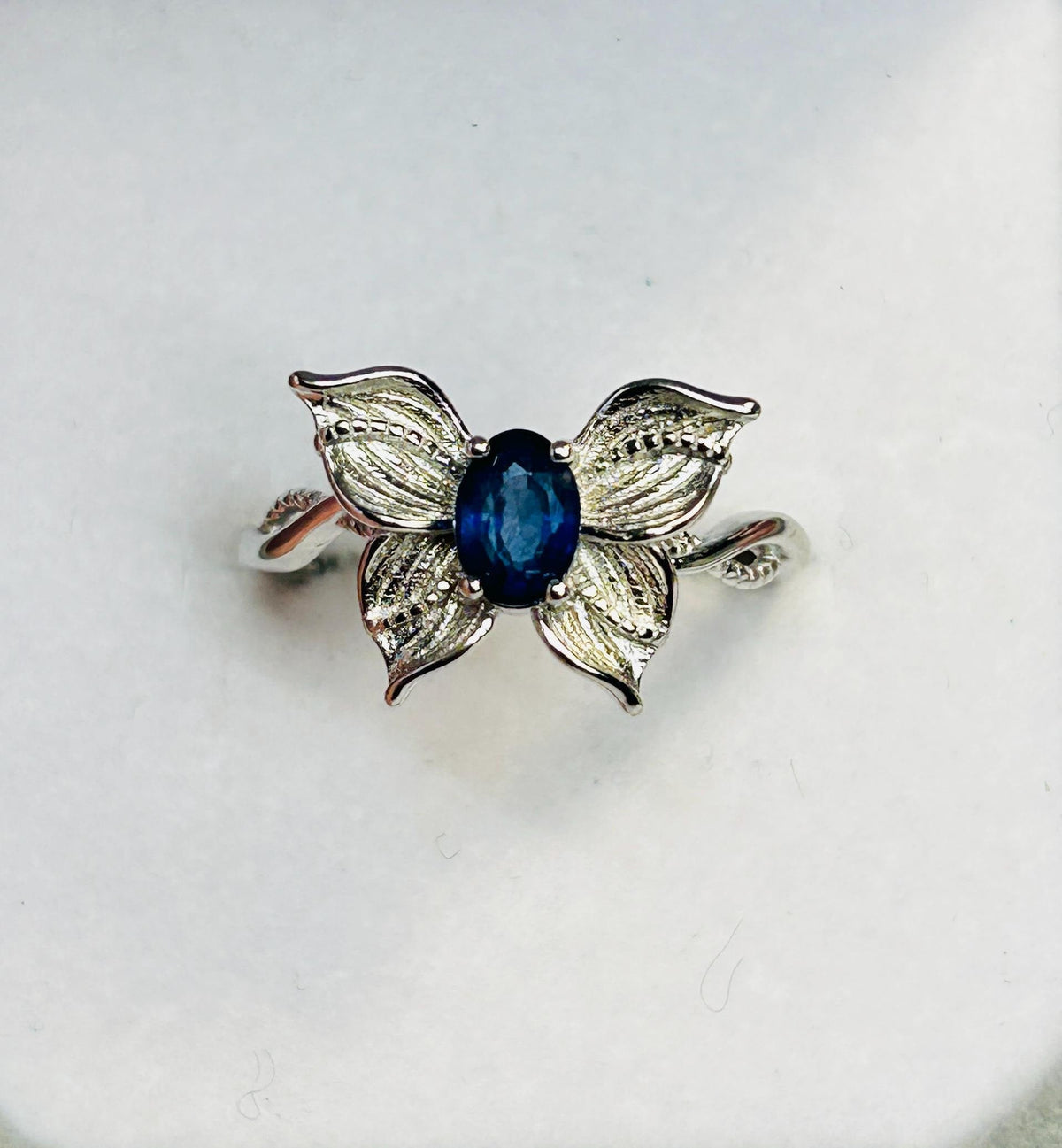 Blue Sapphire Butterfly Ring in 925 Sterling Silver - Adjustable Whimsical Fairycore Jewellery Celtic Dragon Jewellery