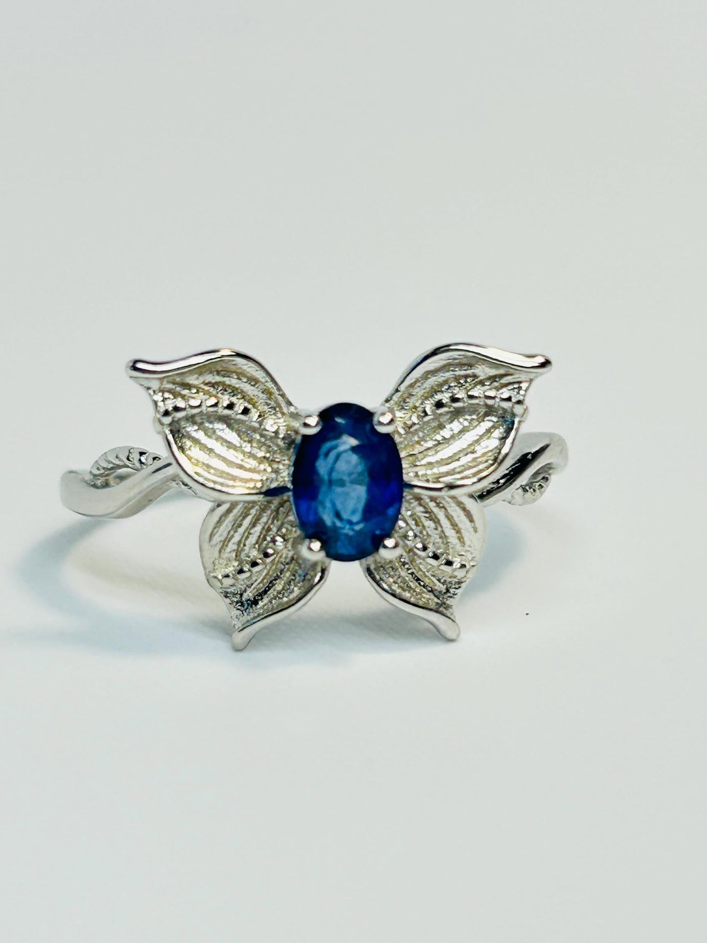 Blue Sapphire Butterfly Ring in 925 Sterling Silver - Adjustable Whimsical Fairycore Jewellery Celtic Dragon Jewellery