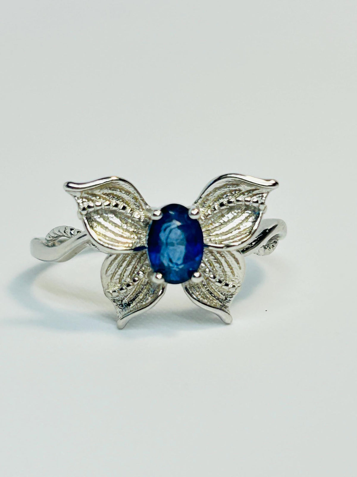 Blue Sapphire Butterfly Ring in 925 Sterling Silver - Adjustable Whimsical Fairycore Jewellery Celtic Dragon Jewellery