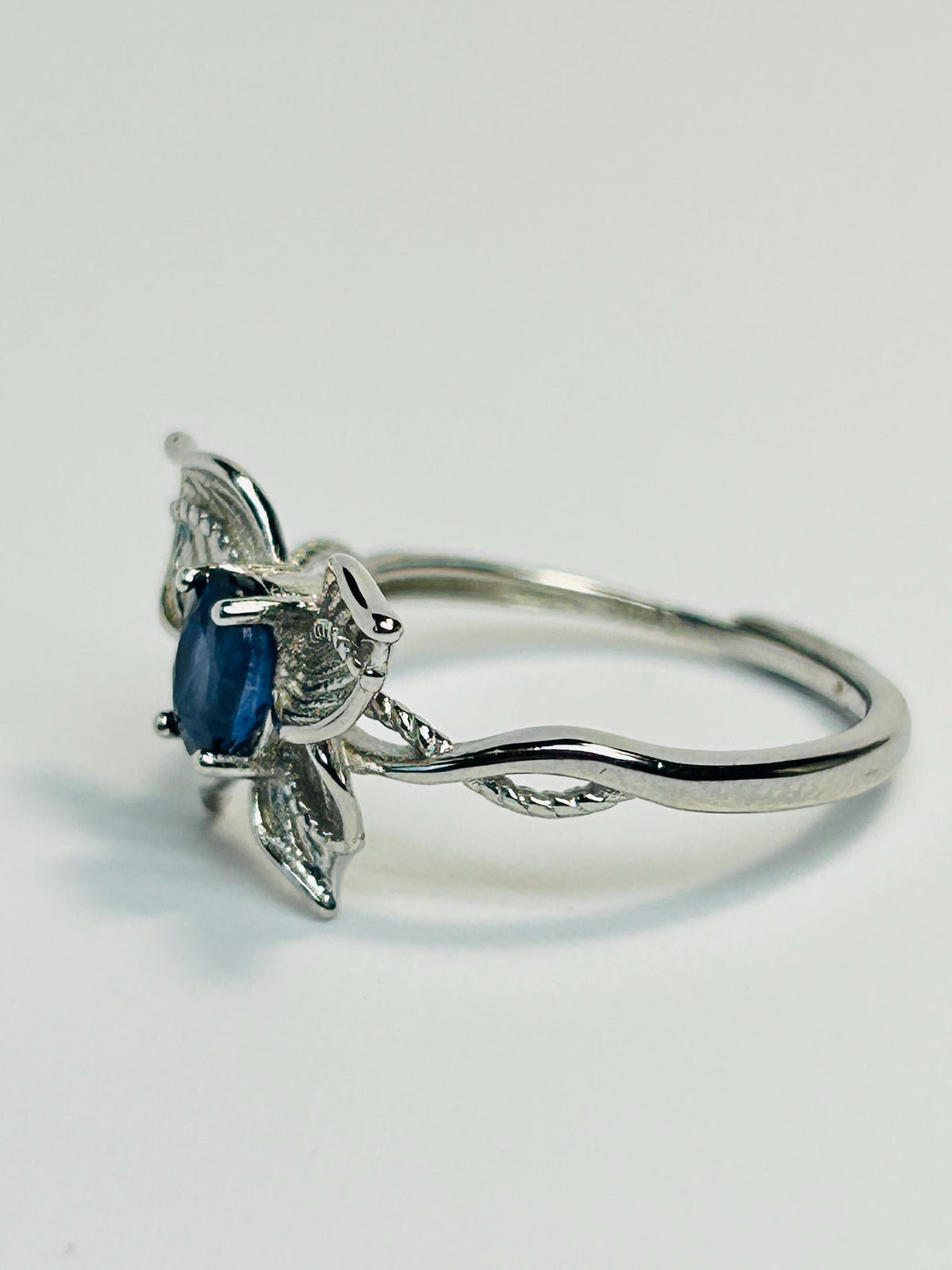 Blue Sapphire Butterfly Ring in 925 Sterling Silver - Adjustable Whimsical Fairycore Jewellery Celtic Dragon Jewellery