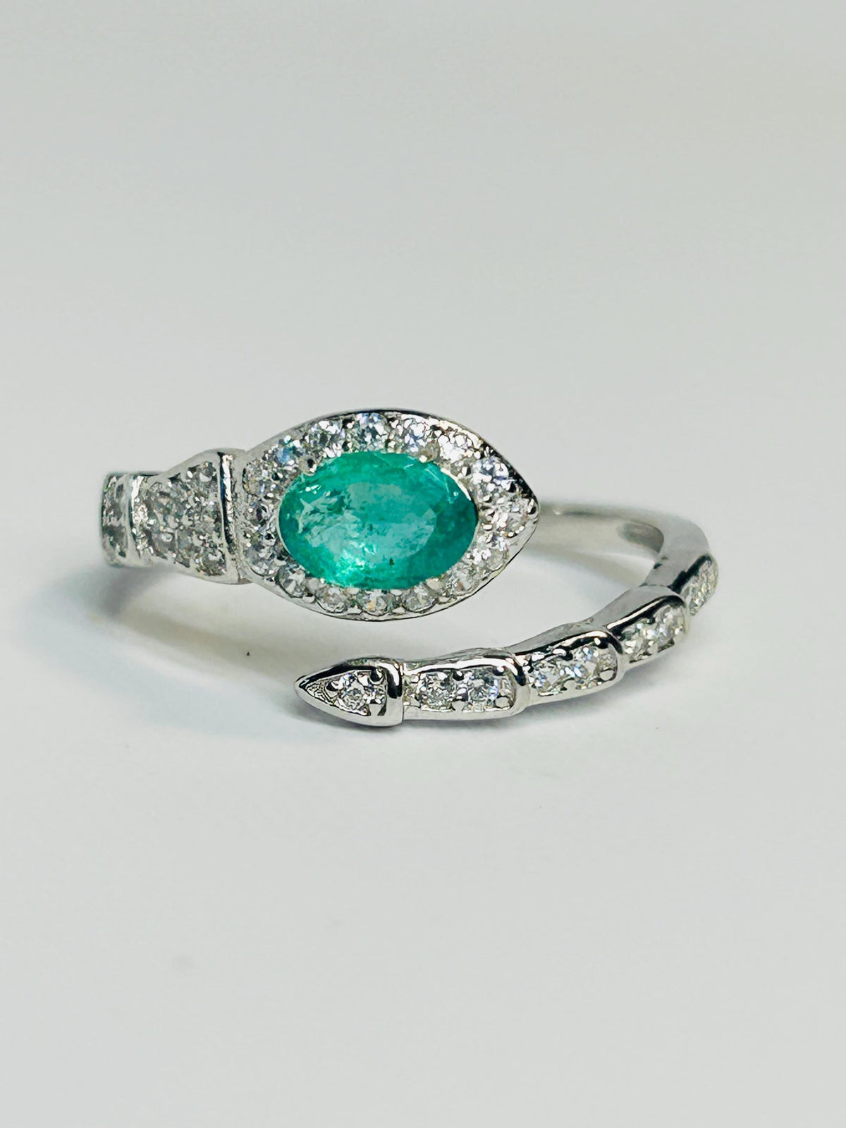 Emerald Snake Ring with Cubic Zirconia - 925 Sterling Silver Adjustable Statement Ring Celtic Dragon Jewellery