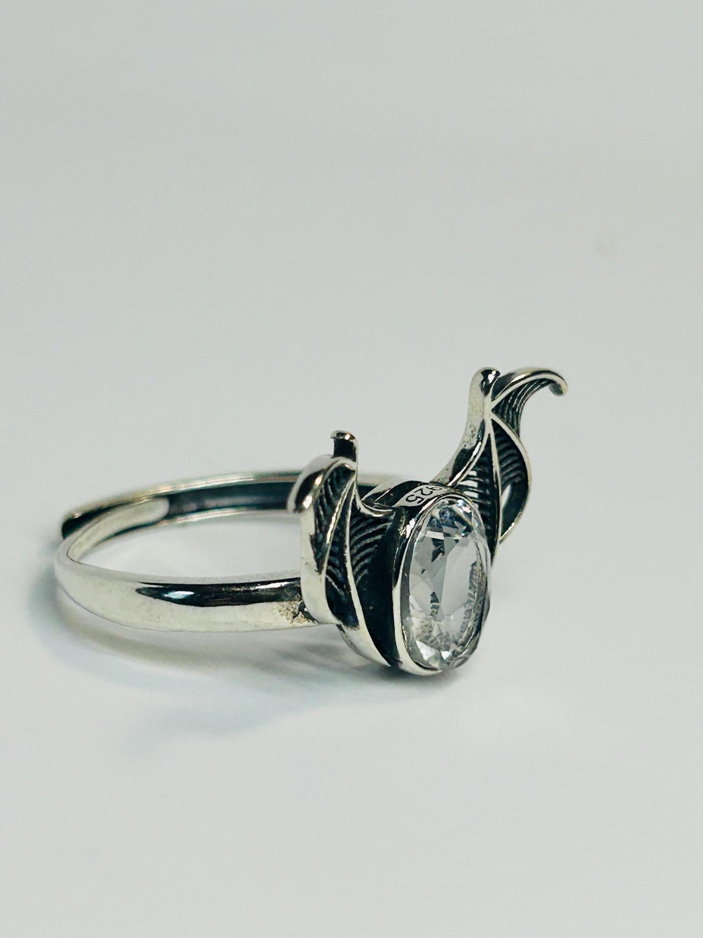 Clear Quartz Bat Ring in 925 Sterling Silver - Adjustable Goth Vampire Wing Jewellery Celtic Dragon Jewellery