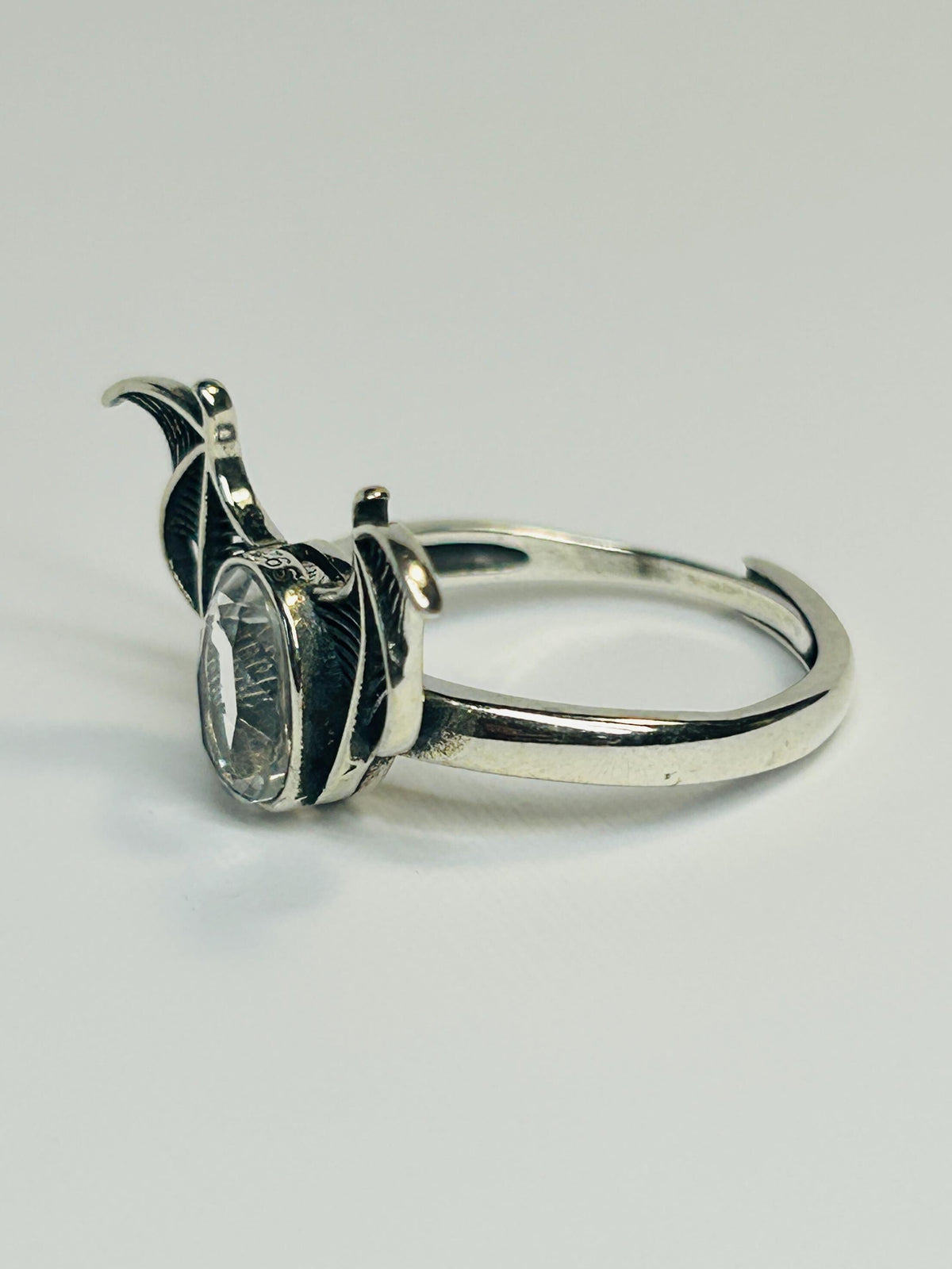 Clear Quartz Bat Ring in 925 Sterling Silver - Adjustable Goth Vampire Wing Jewellery Celtic Dragon Jewellery