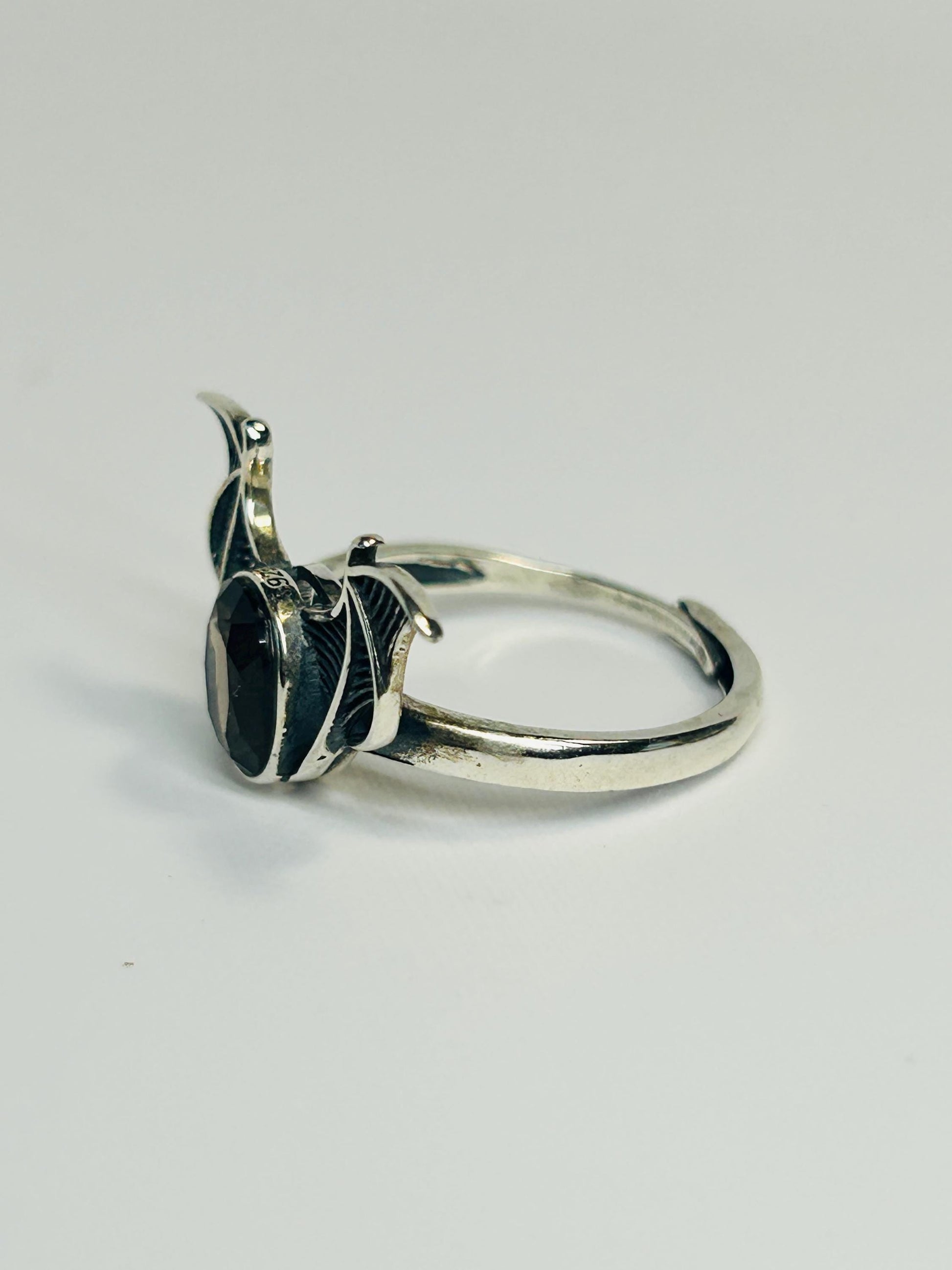 Smoky Quartz Bat Ring in 925 Sterling Silver - Adjustable Goth Vampire Wing Jewellery Celtic Dragon Jewellery