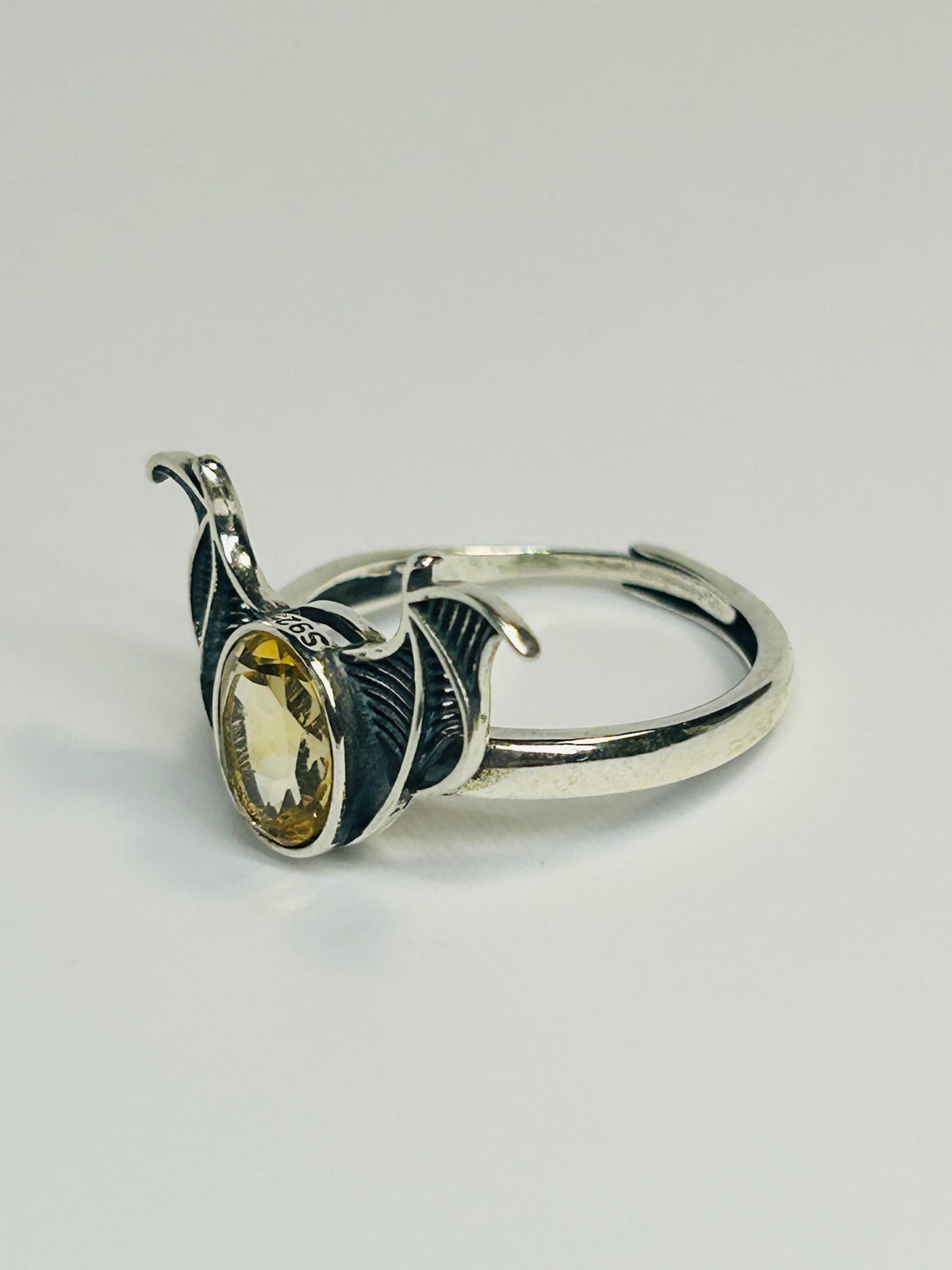 Citrine Bat Ring in 925 Sterling Silver - Adjustable Goth Vampire Wing Jewellery Celtic Dragon Jewellery